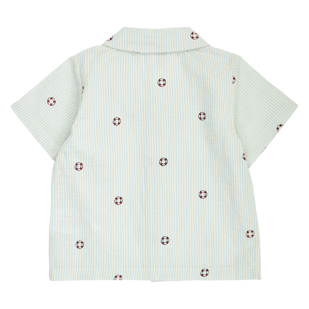 MÜSLI BY GREEN COTTON / SEERSUCKER STRIPE SKJORTE BABY - TOFU/OCEAN/MINERAL RED