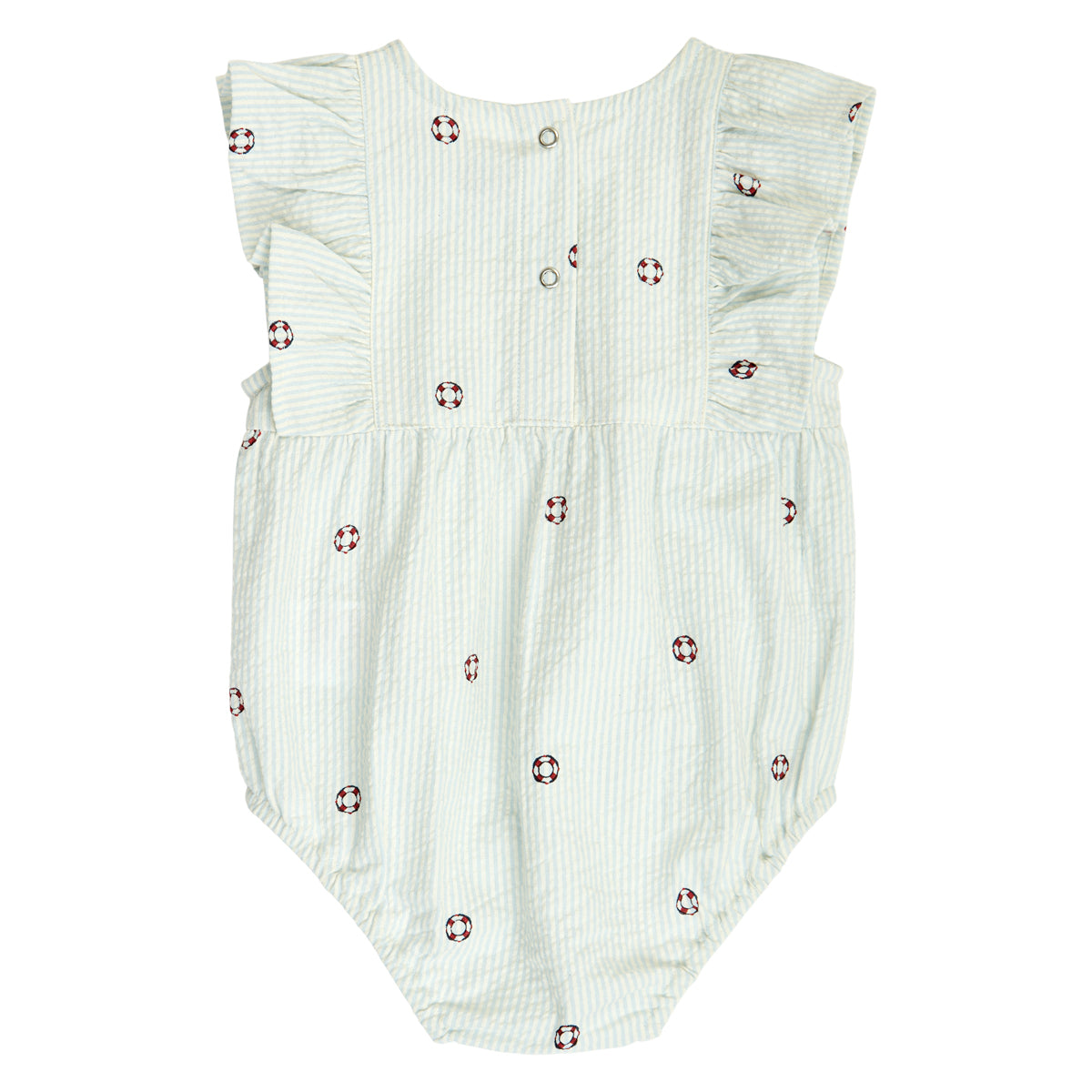 MÜSLI BY GREEN COTTON / SEERSUCKER STRIPE ROMPER BABY - TOFU/OCEAN/MINERAL RED
