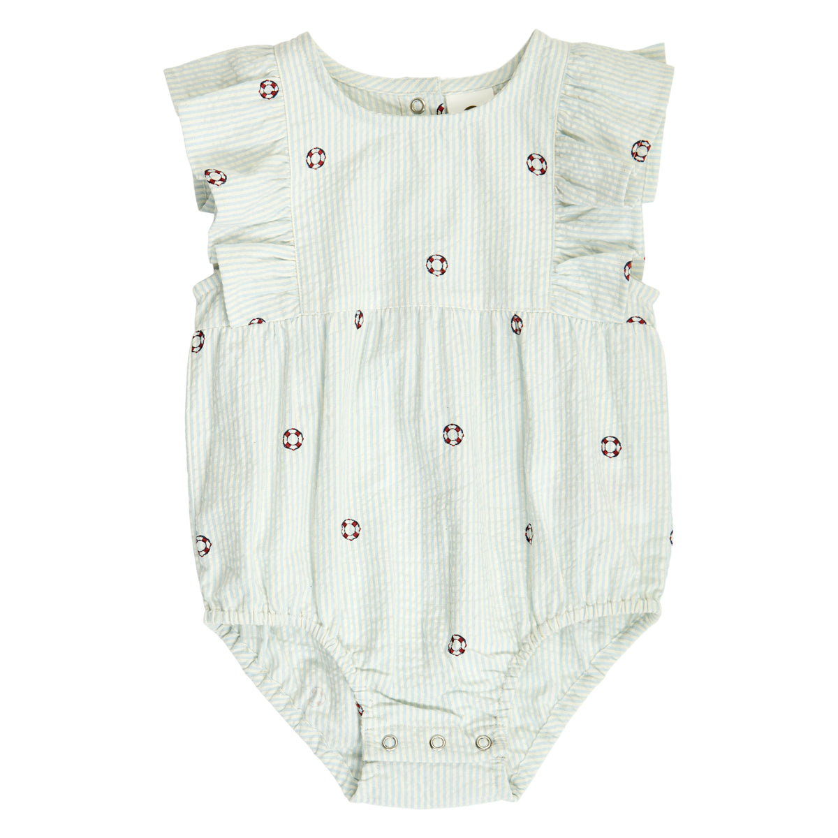 MÜSLI BY GREEN COTTON / SEERSUCKER STRIPE ROMPER BABY - TOFU/OCEAN/MINERAL RED