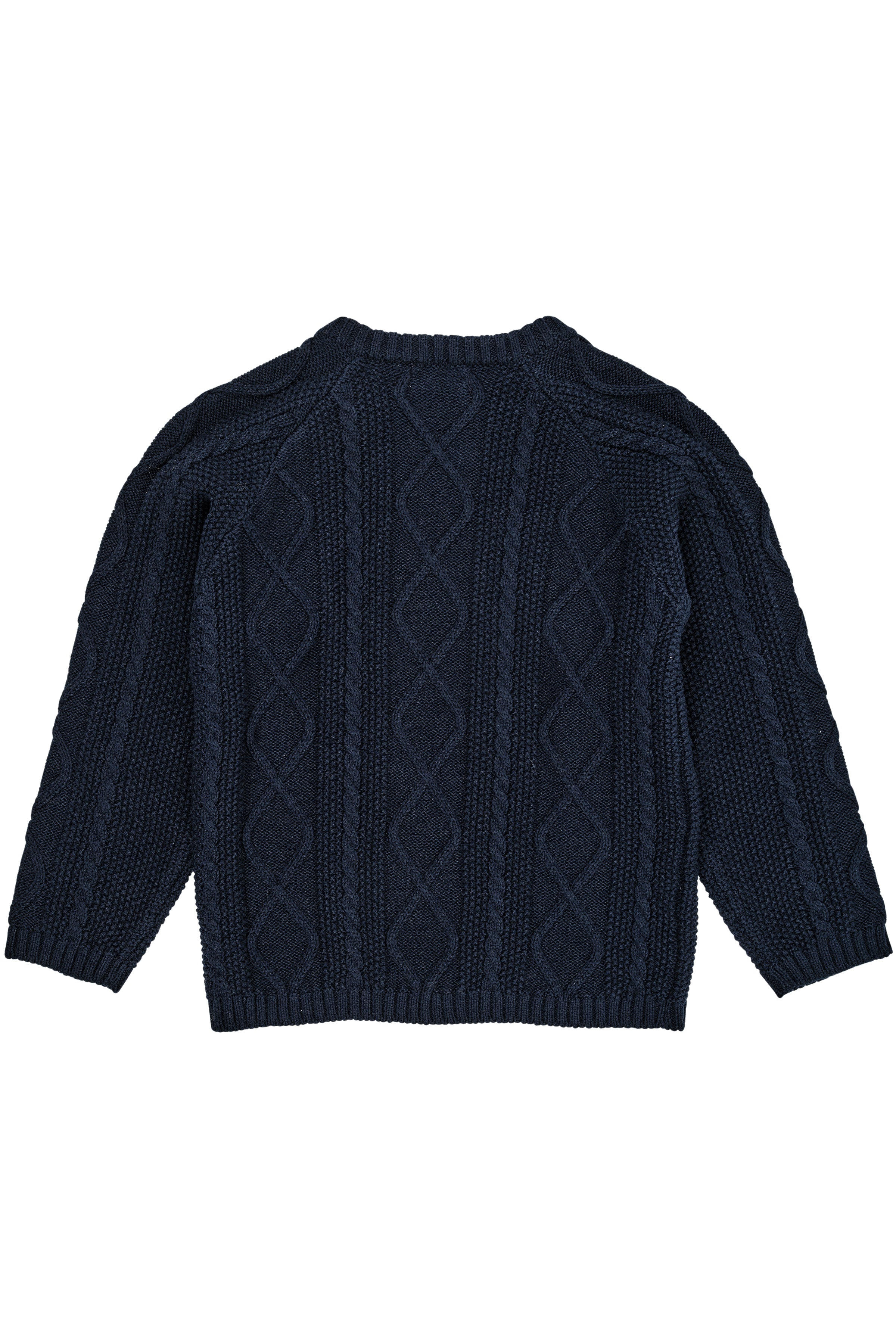 COPENHAGEN COLORS / KABELSTRIKKET BLUSE M. KNAPLUKNING - NAVY