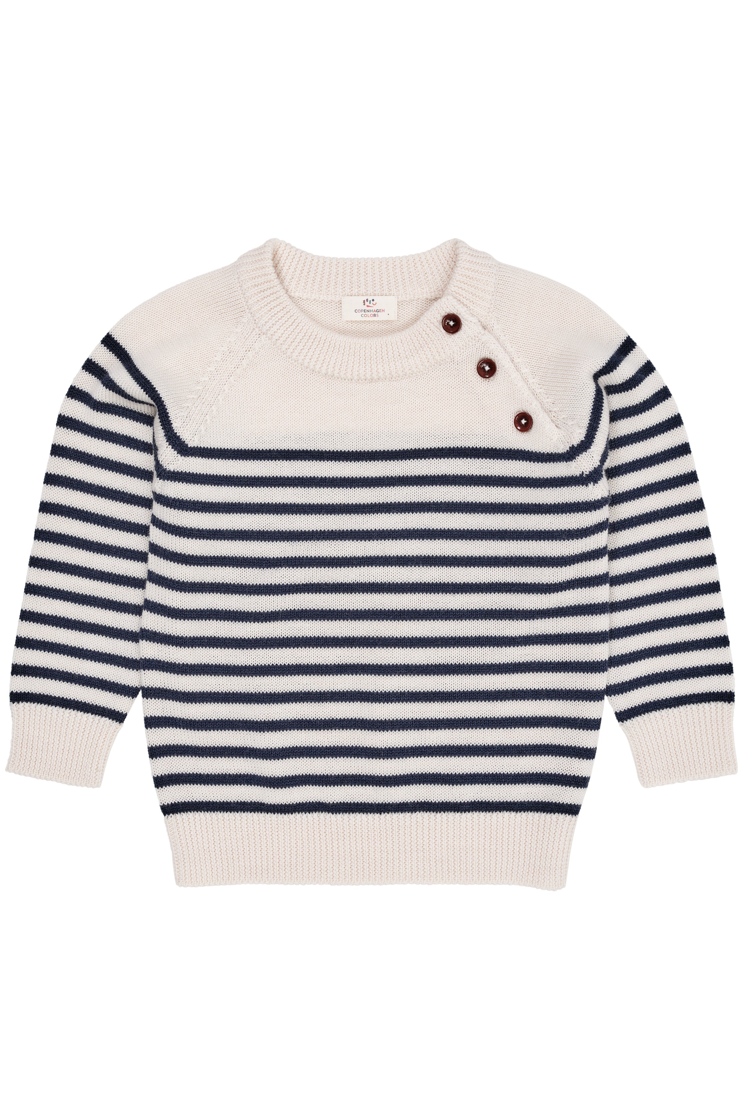 COPENHAGEN COLORS / MERINO CLASSIC STRIPED PULLOVER - CREAM/NAVY STRIPE