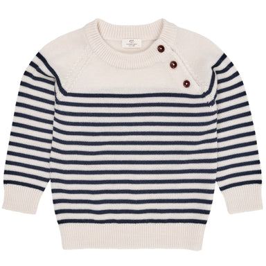 COPENHAGEN COLORS / MERINO CLASSIC STRIPED PULLOVER - CREAM/NAVY STRIPE - Mini Monde Copenhagen