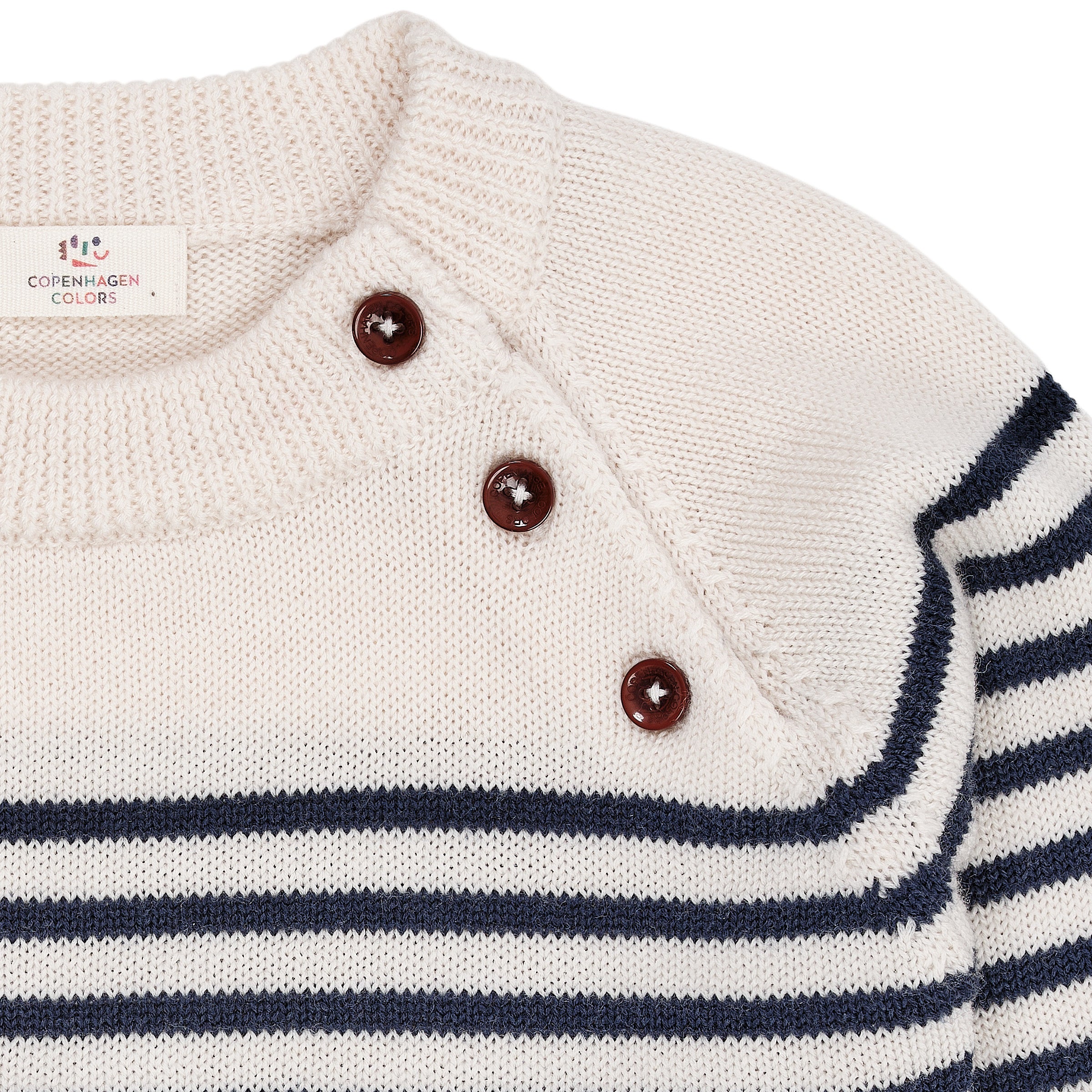 COPENHAGEN COLORS / MERINO CLASSIC STRIPED PULLOVER - CREAM/NAVY STRIPE