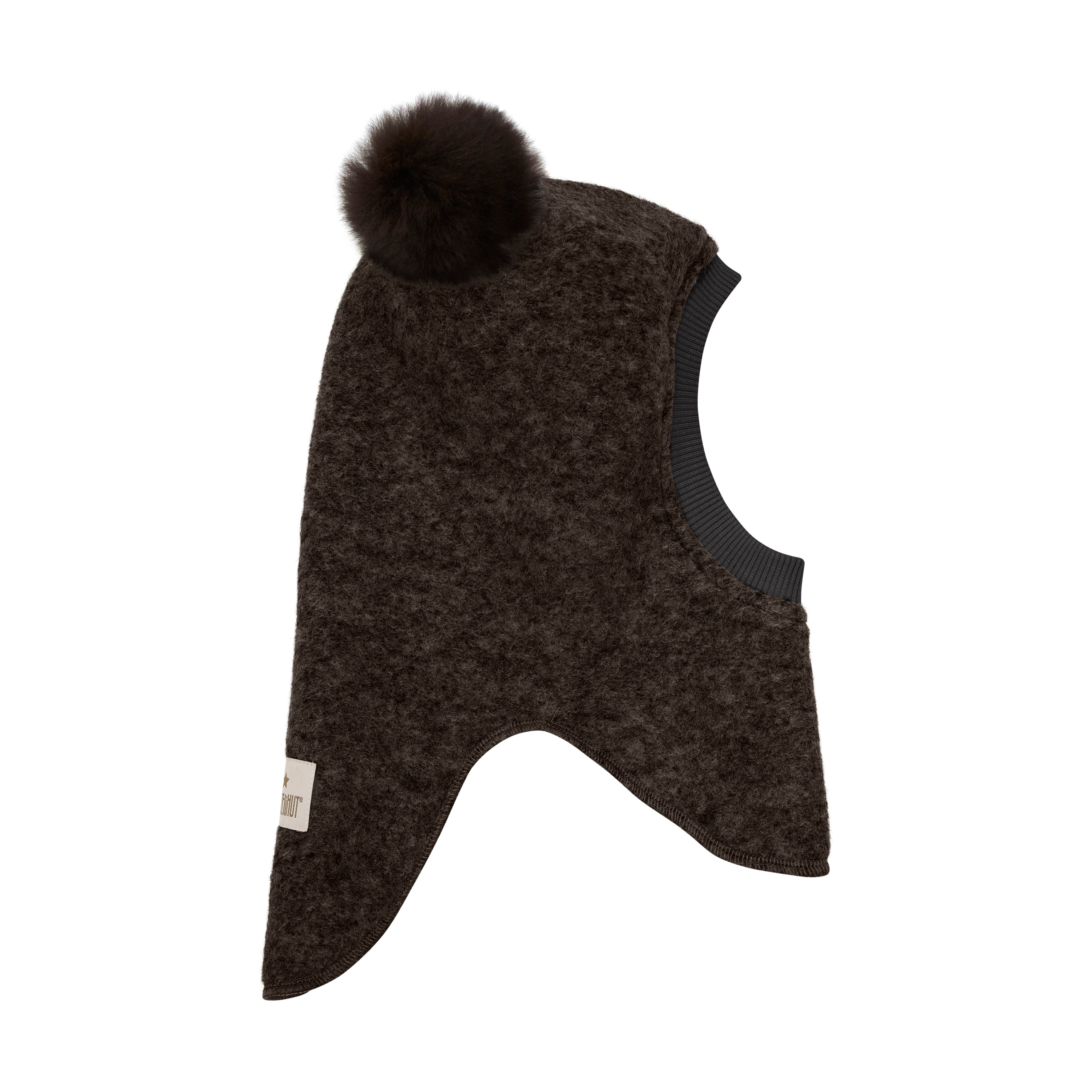 HUTTELIHUT / ELEFANTHUE MED ALPACA POMPOM - DARK BROWN MELANGE