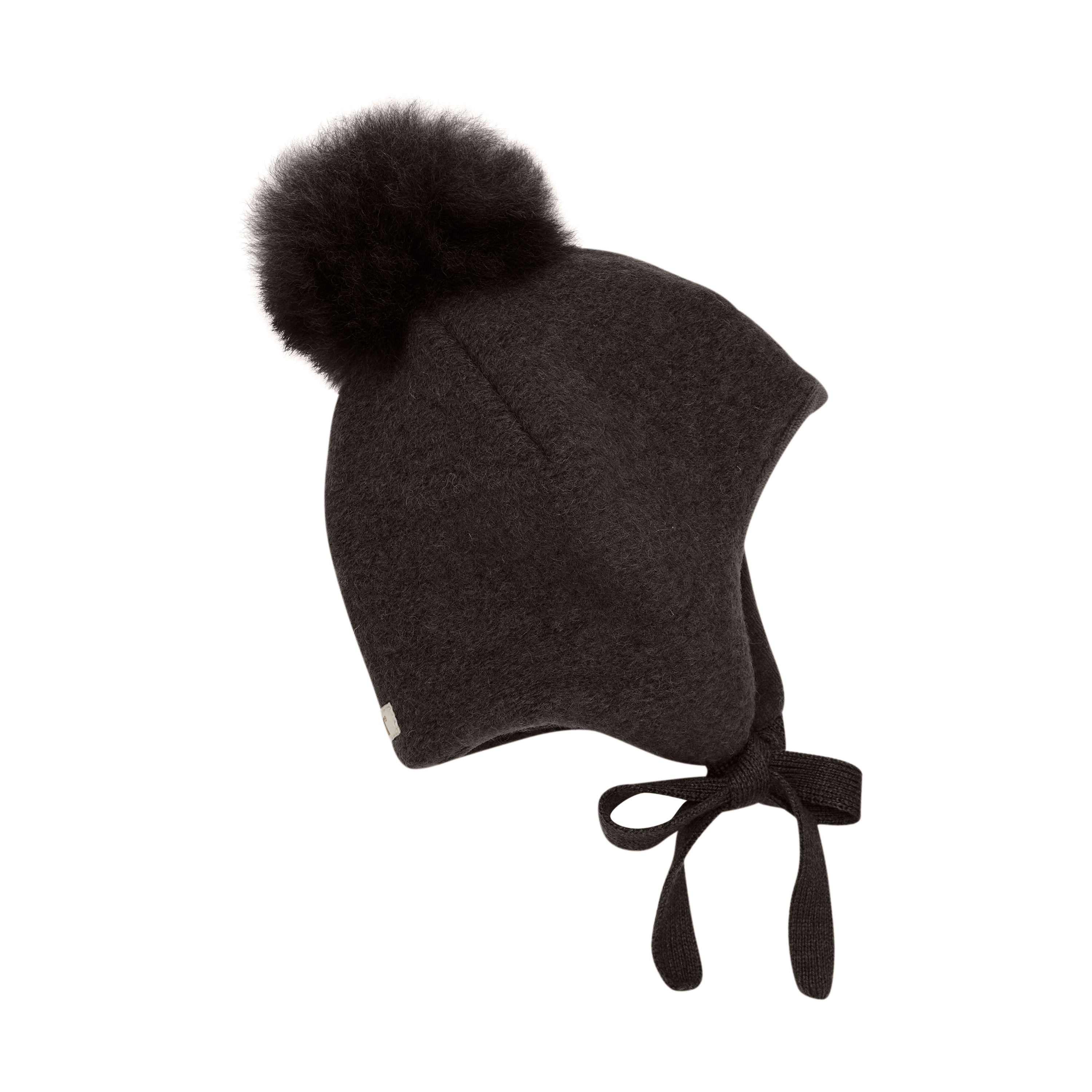 HUTTEliHUT / HUE MED KVAST i MERINO ULD MED VELOURFOR - DARK BROWN MELANGE