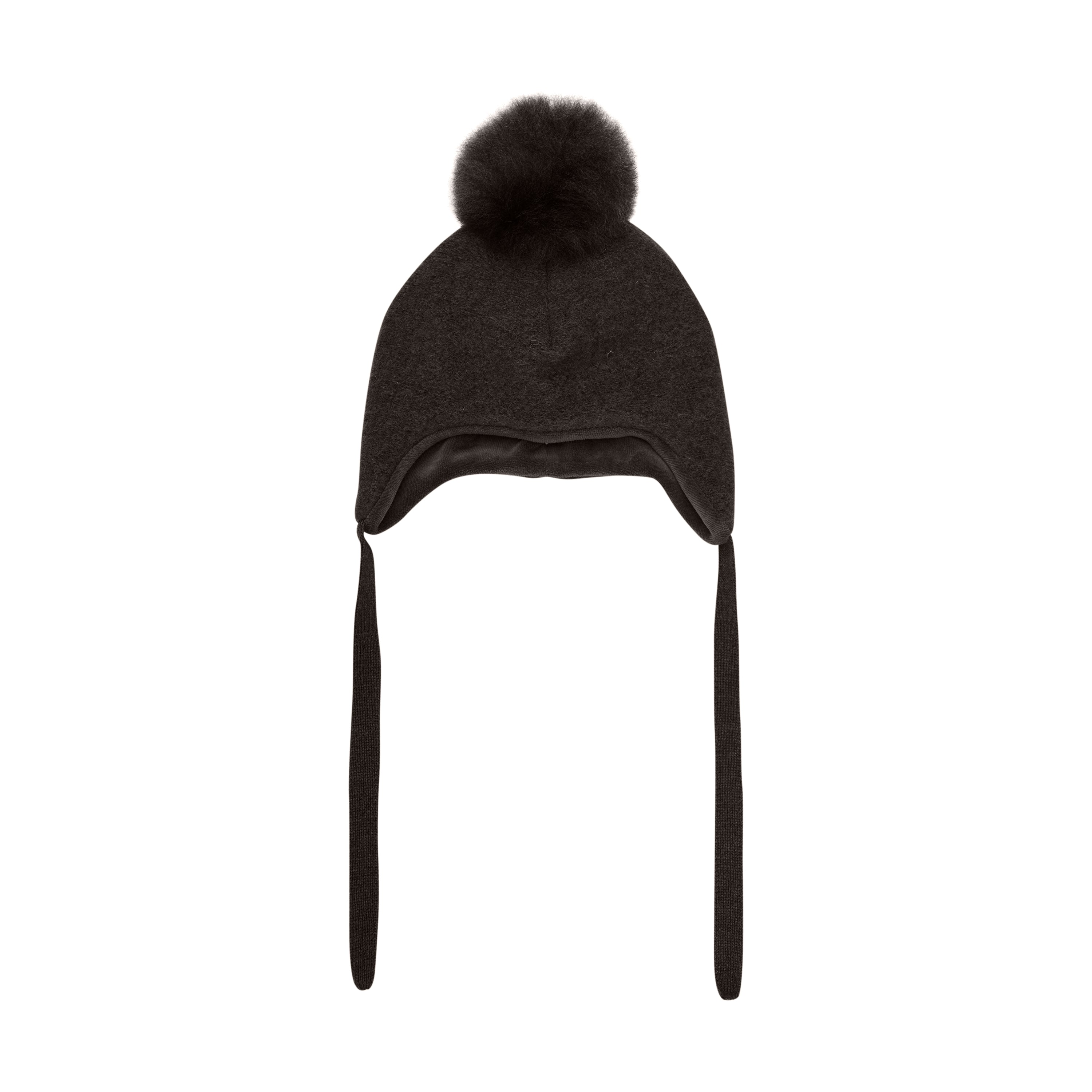 HUTTEliHUT / HUE MED KVAST i MERINO ULD MED VELOURFOR - DARK BROWN MELANGE