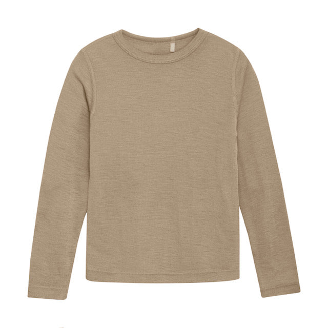 HUTTELIHUT / T-SHIRT LS ULD/SILKE - LIGHT TAUPE
