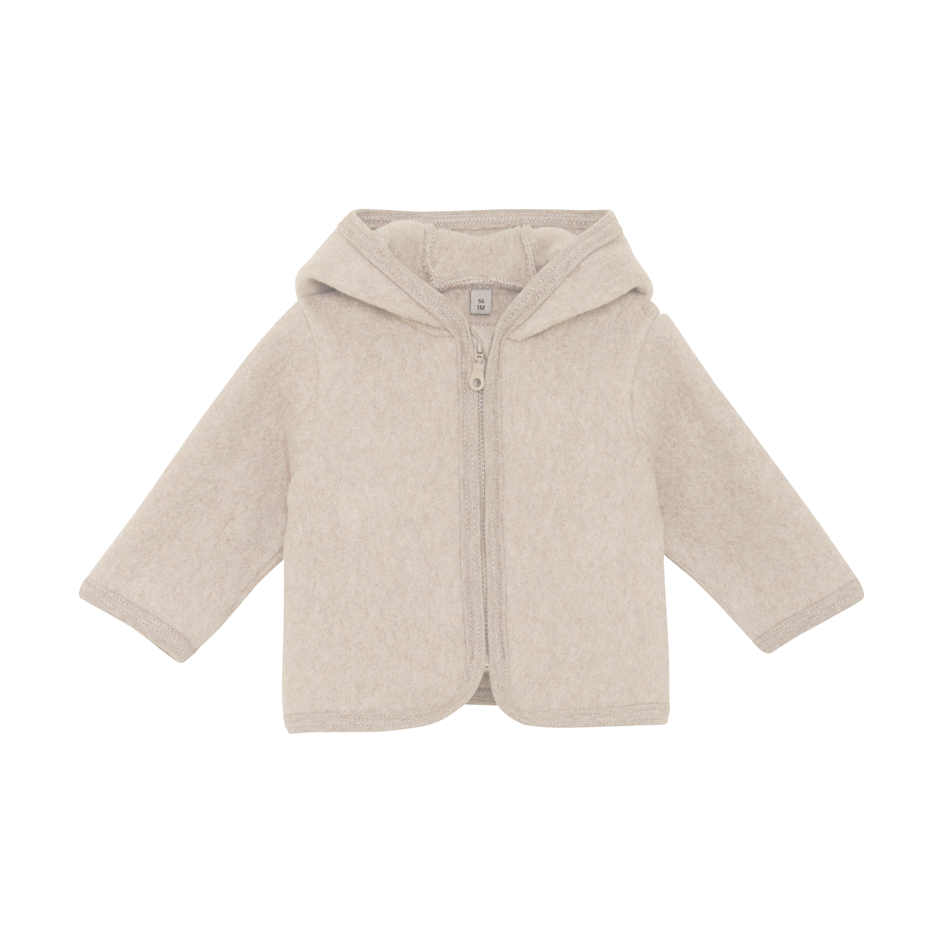 HUTTELIHUT / JAKKE MED BJØRNEØRER I BOMULDSFLEECE - CAMEL MELANGE