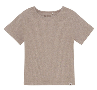 HUTTELIHUT / T-SHIRT SS RIB - WHITE PEPPER MELANGE - Mini Monde Copenhagen
