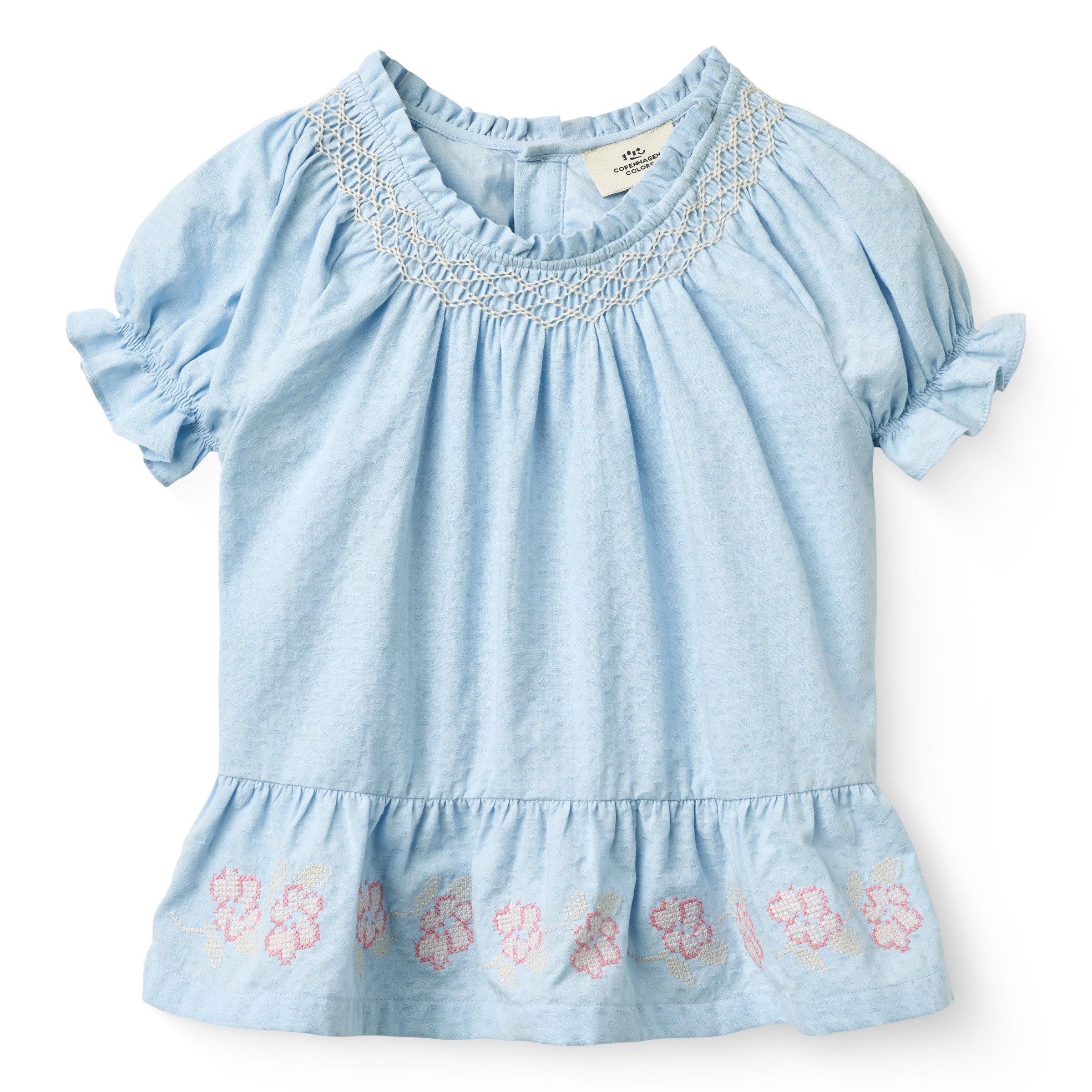 COPENHAGEN COLORS / BLUSE MED BRODERI - LT. BLUE COMB. - Mini Monde Copenhagen