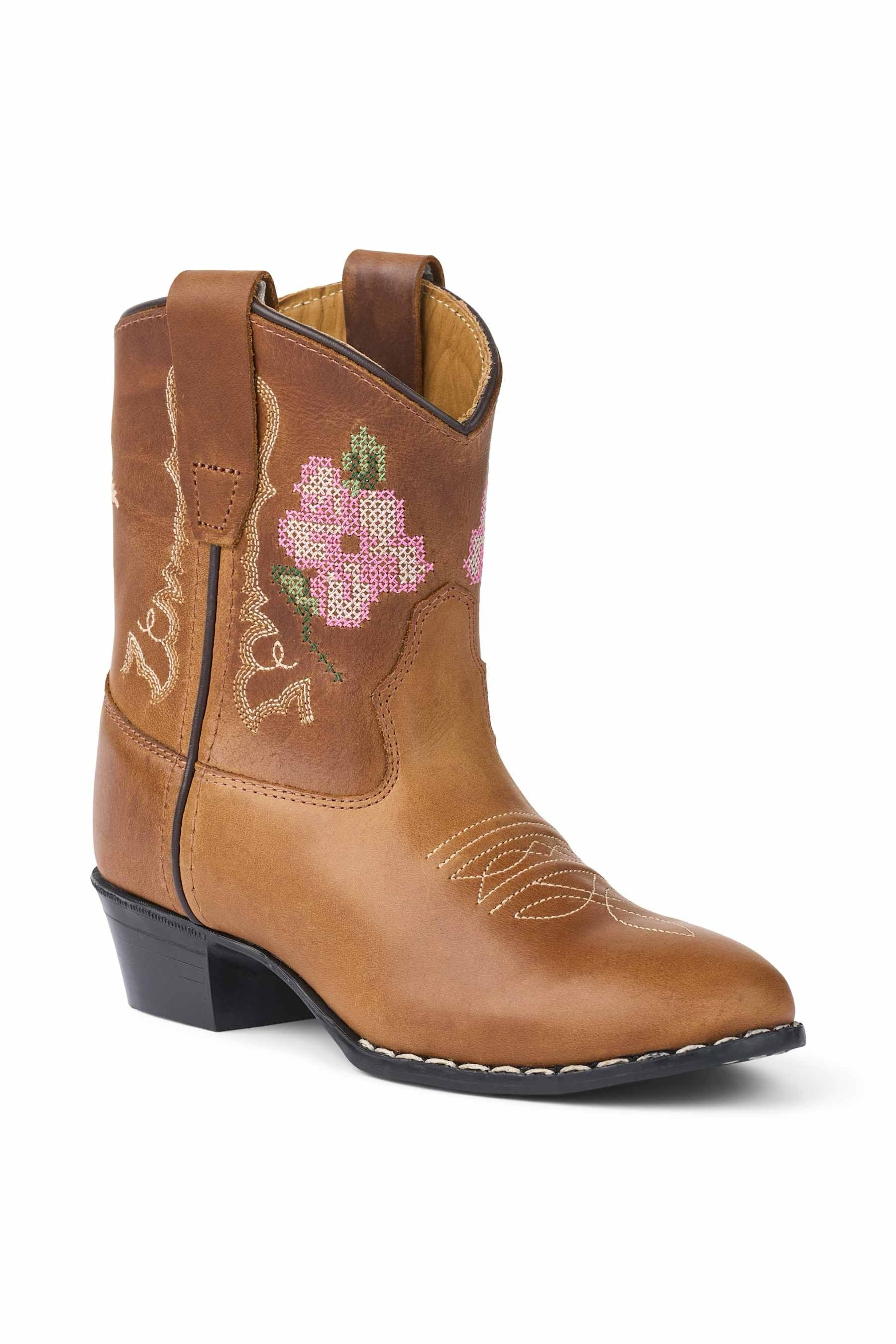 Copenhagen Colors børne cowboystøvler Low – brun med blomster til børn