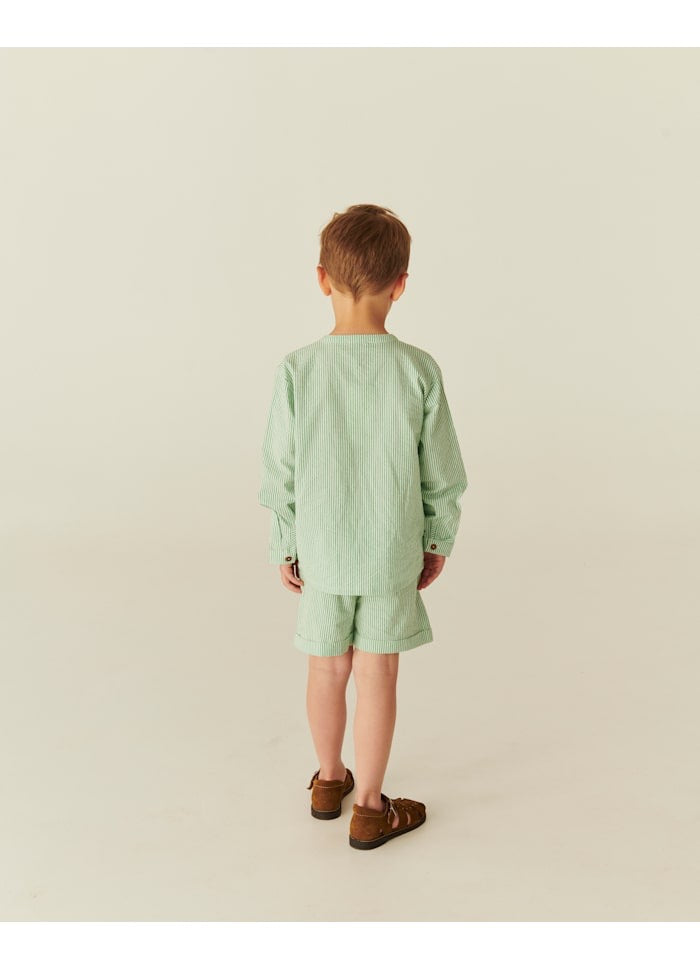 COPENHAGEN COLORS / SEERSUCKER SHORTS - SHARP GREEN W CREAM STRIPE - Mini Monde Copenhagen
