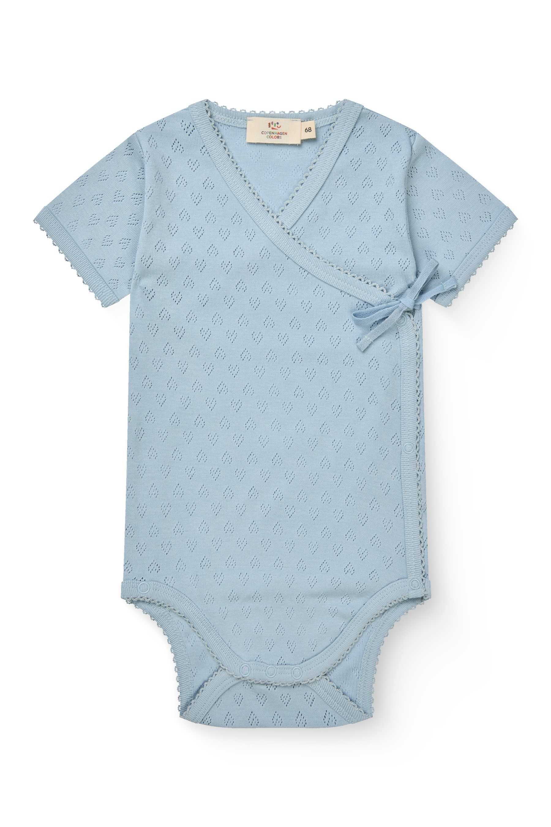 COPENHAGEN COLORS / POINTELLE CROSSOVER SS BODYSTOCKING - DUSTY BLUE - Mini Monde Copenhagen