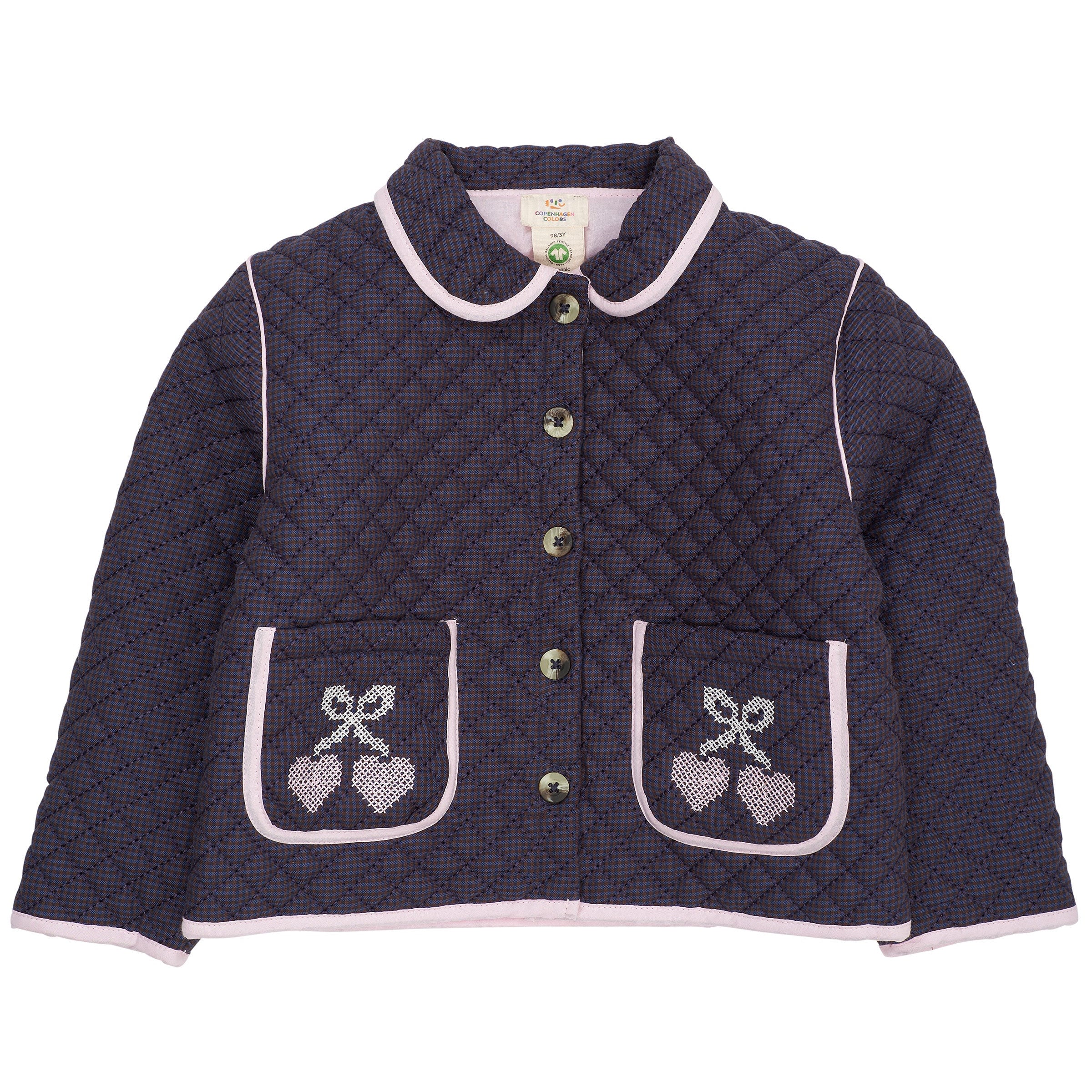 COPENHAGEN COLORS / QUILTET JAKKE MED BRODERI - BROWN BLUE CHECK