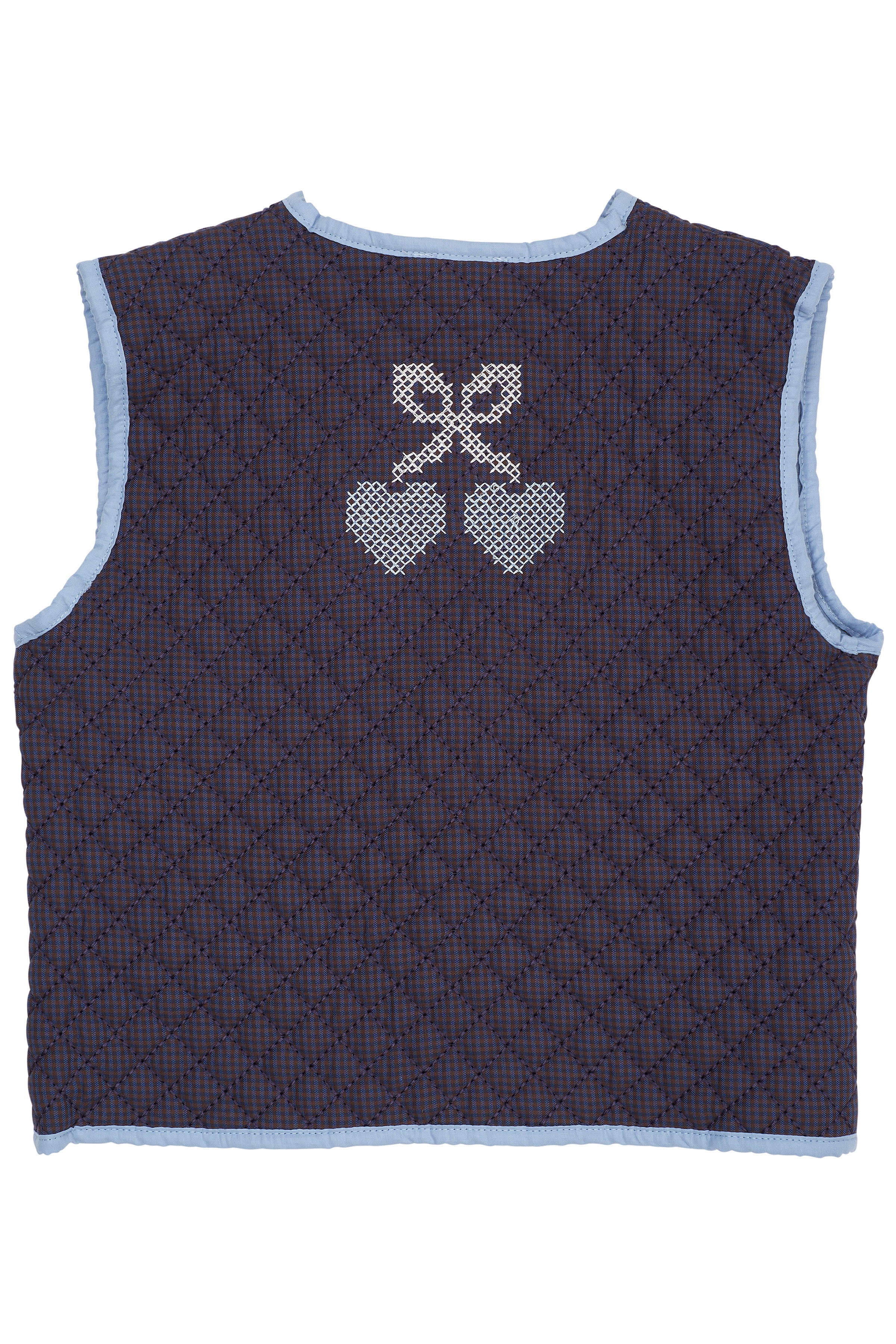 COPENHAGEN COLORS / QUILTET VEST MED BRODERI - BROWN BLUE CHECK