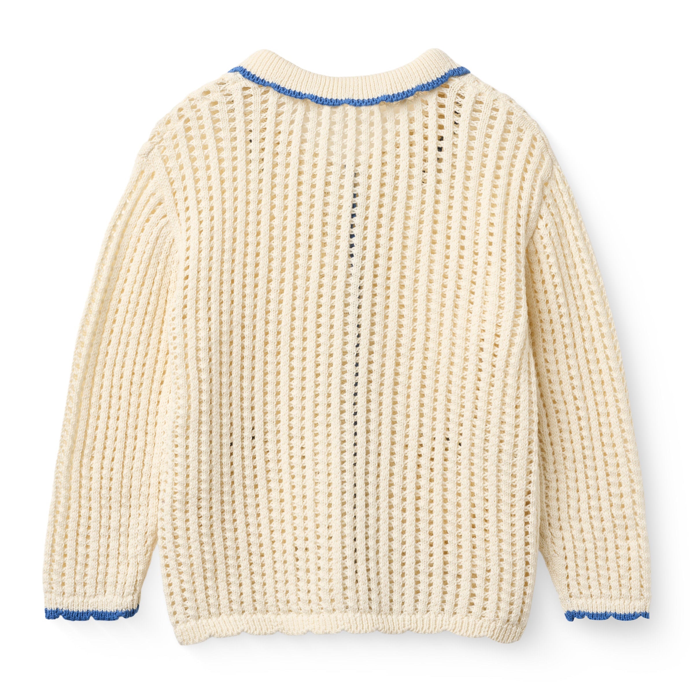 COPENHAGEN COLORS / CROCHET LS CARDIGAN - CREAM W OCEAN BLUE - Mini Monde Copenhagen