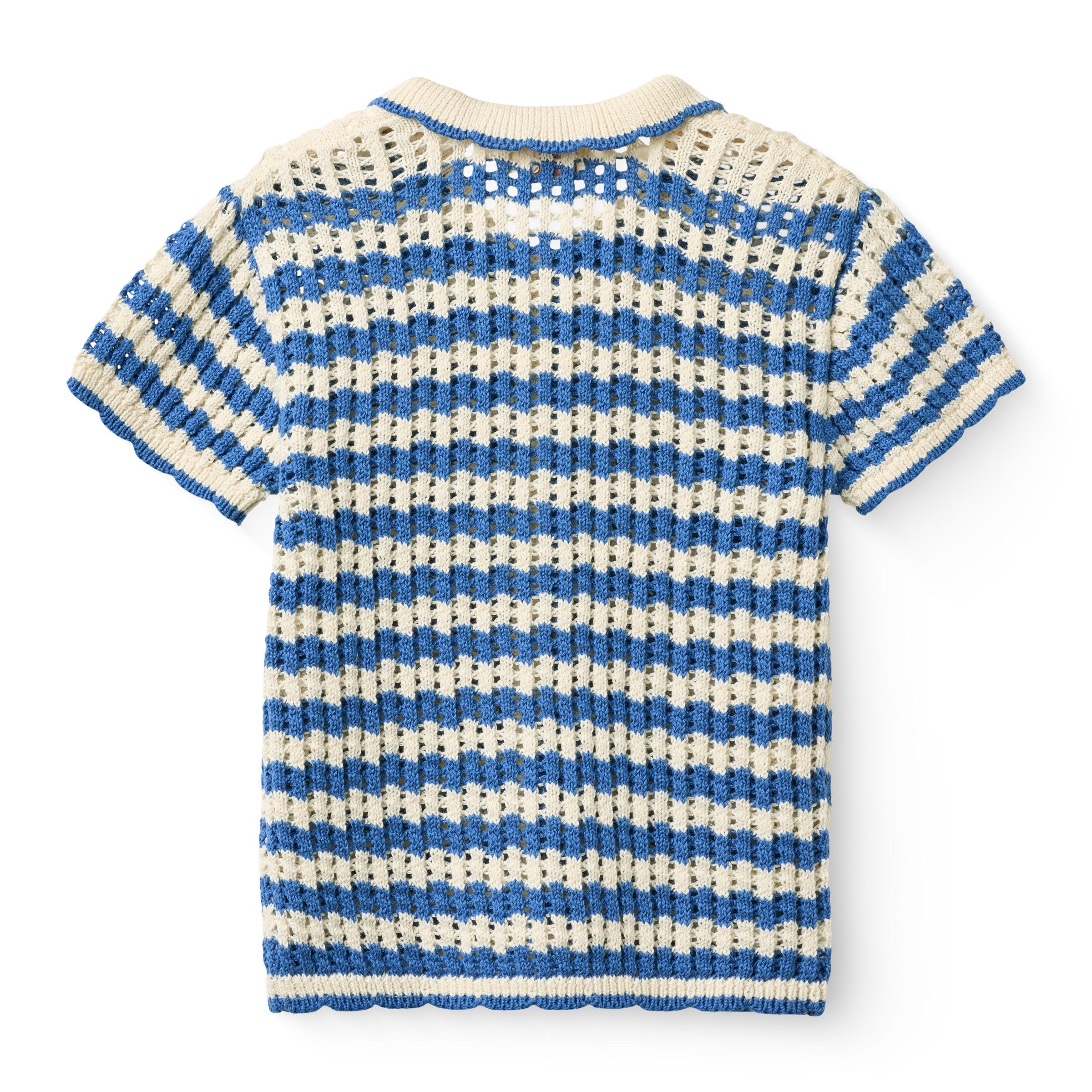 COPENHAGEN COLORS / CROCHET SS CARDIGAN - OCEAN BLUE/CREAM COMB - Mini Monde Copenhagen