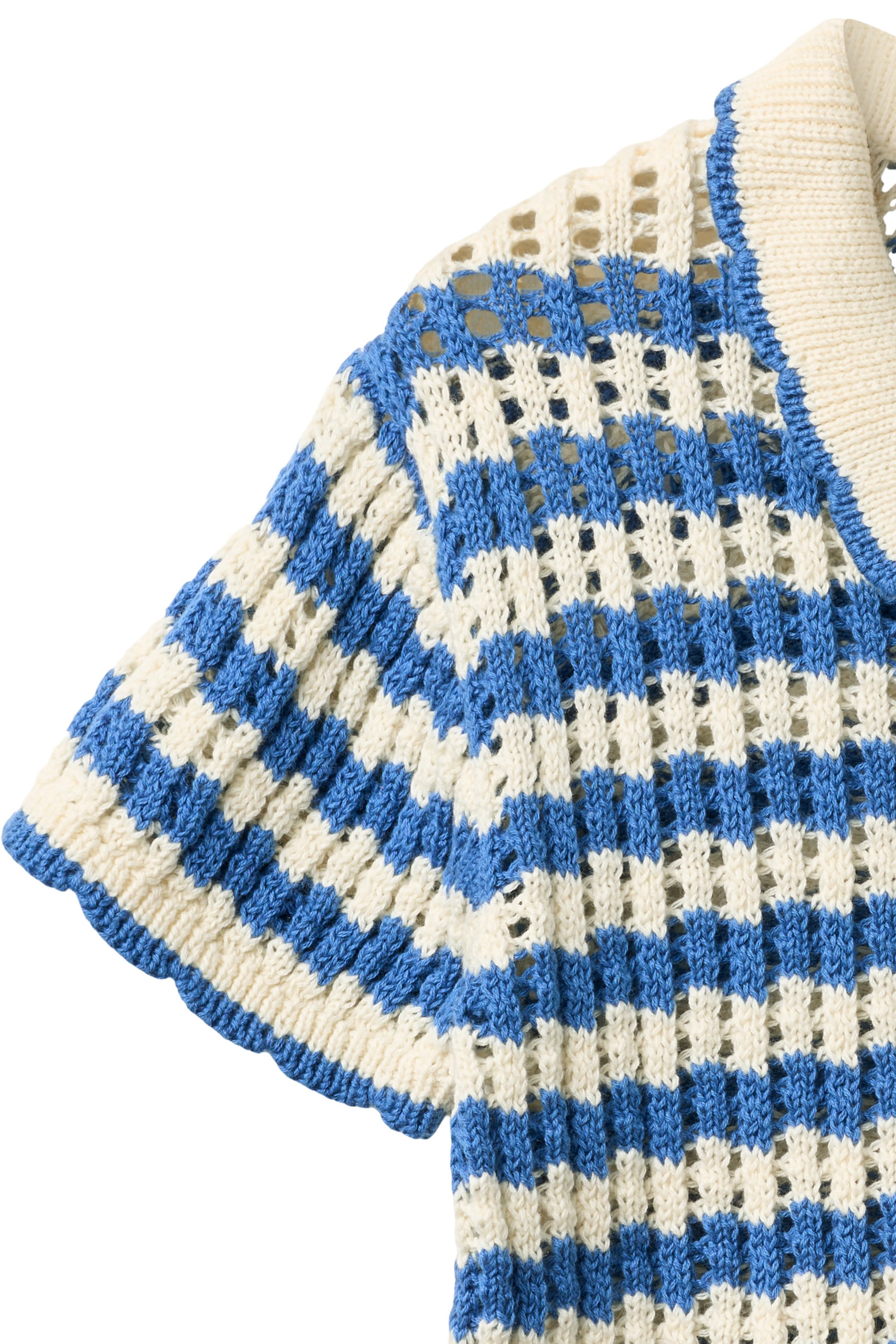 COPENHAGEN COLORS / CROCHET SS CARDIGAN - OCEAN BLUE/CREAM COMB - Mini Monde Copenhagen