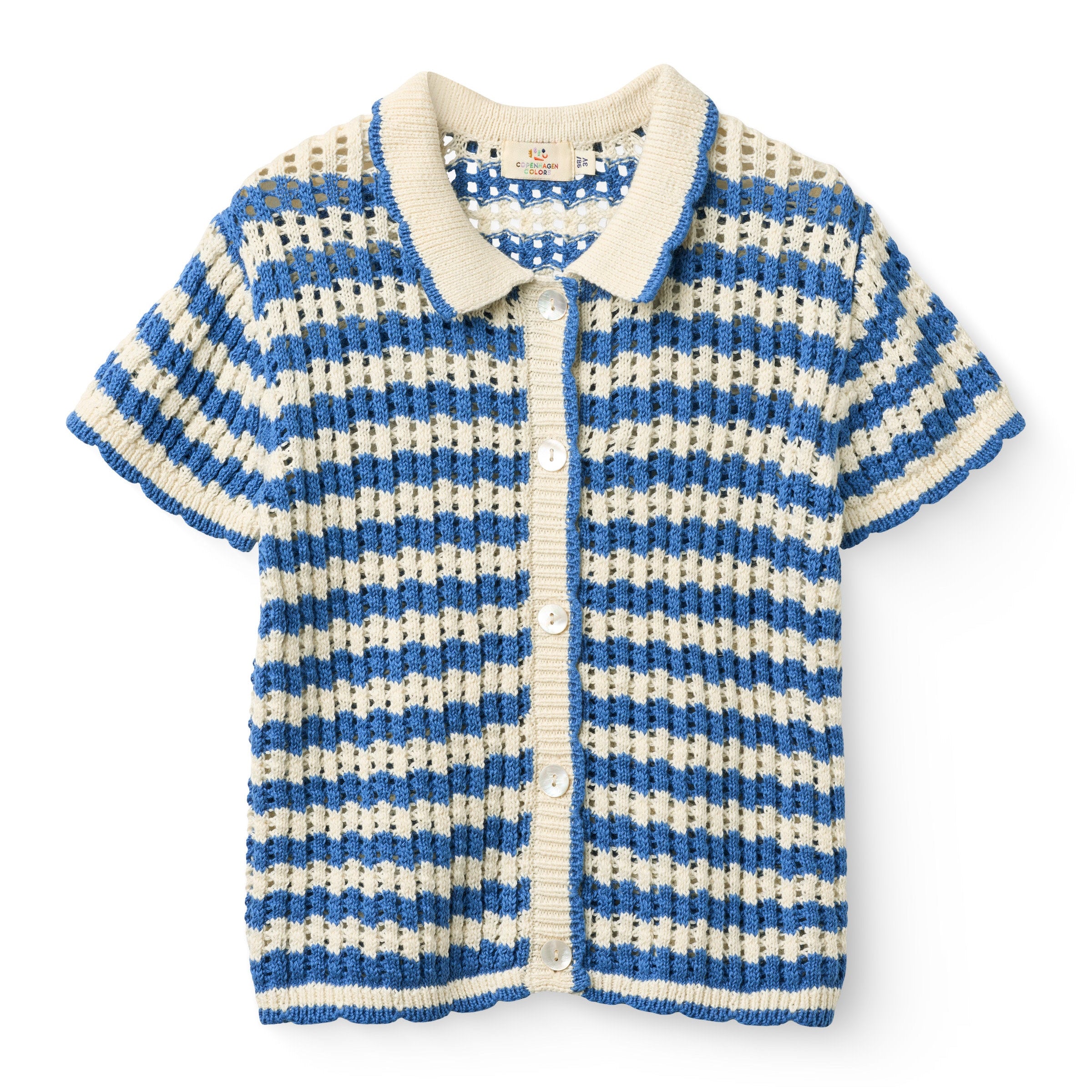 COPENHAGEN COLORS / CROCHET SS CARDIGAN - OCEAN BLUE/CREAM COMB - Mini Monde Copenhagen