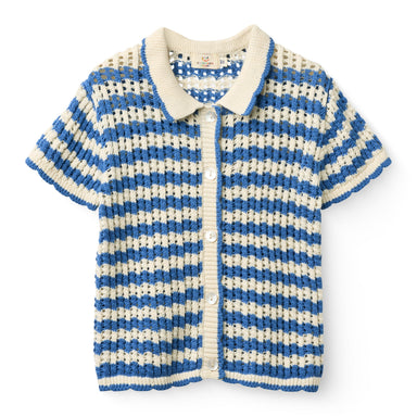 COPENHAGEN COLORS / CROCHET SS CARDIGAN - OCEAN BLUE/CREAM COMB - Mini Monde Copenhagen