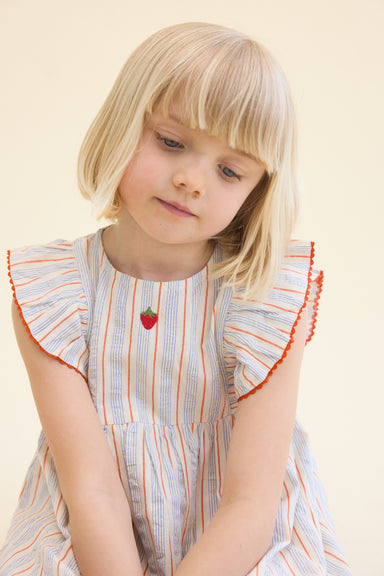 FLÖSS / ROBIN KJOLE - BLUE TANGERINE STRIPE - Mini Monde Copenhagen