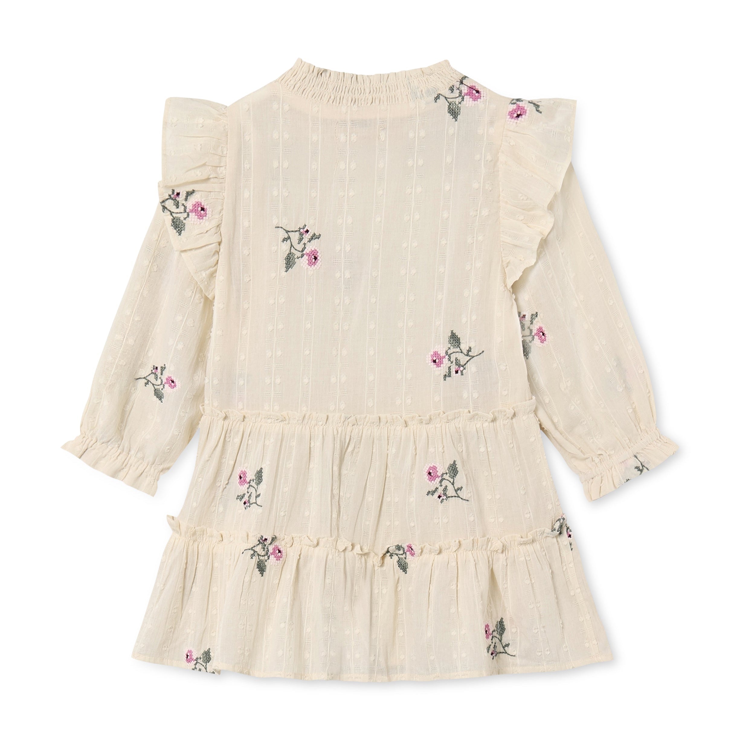 FLIINK / DOBBY LS KJOLE MED ROSE BRODERI  – SANDSHELL