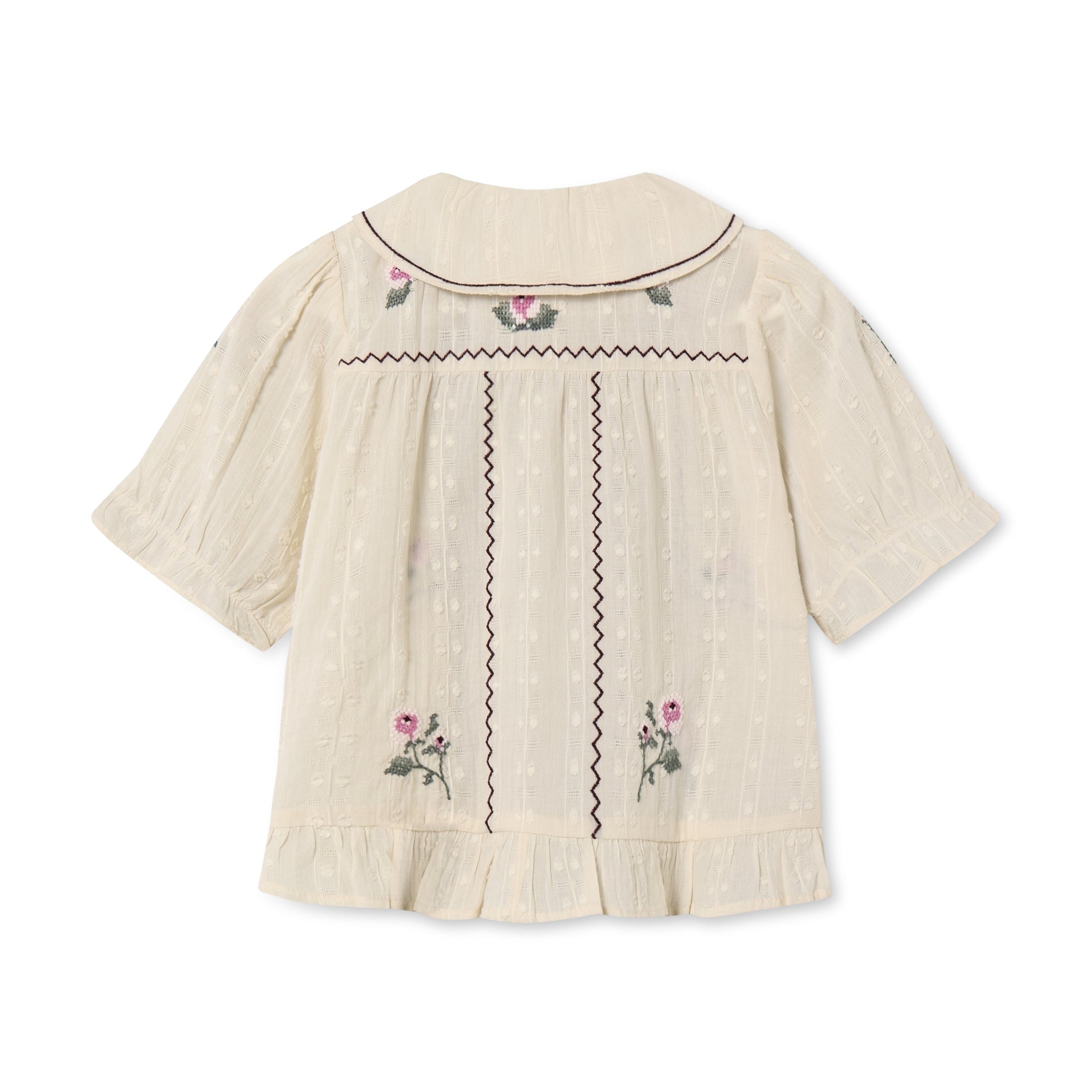 FLIINK / DOBBY SS BLUSE MED ROSE BRODERI – SANDSHELL