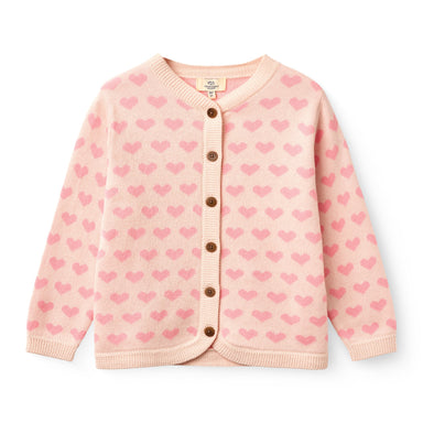 COPENHAGEN COLORS / HEART LS CARDIGAN - PINK COMB - Mini Monde Copenhagen