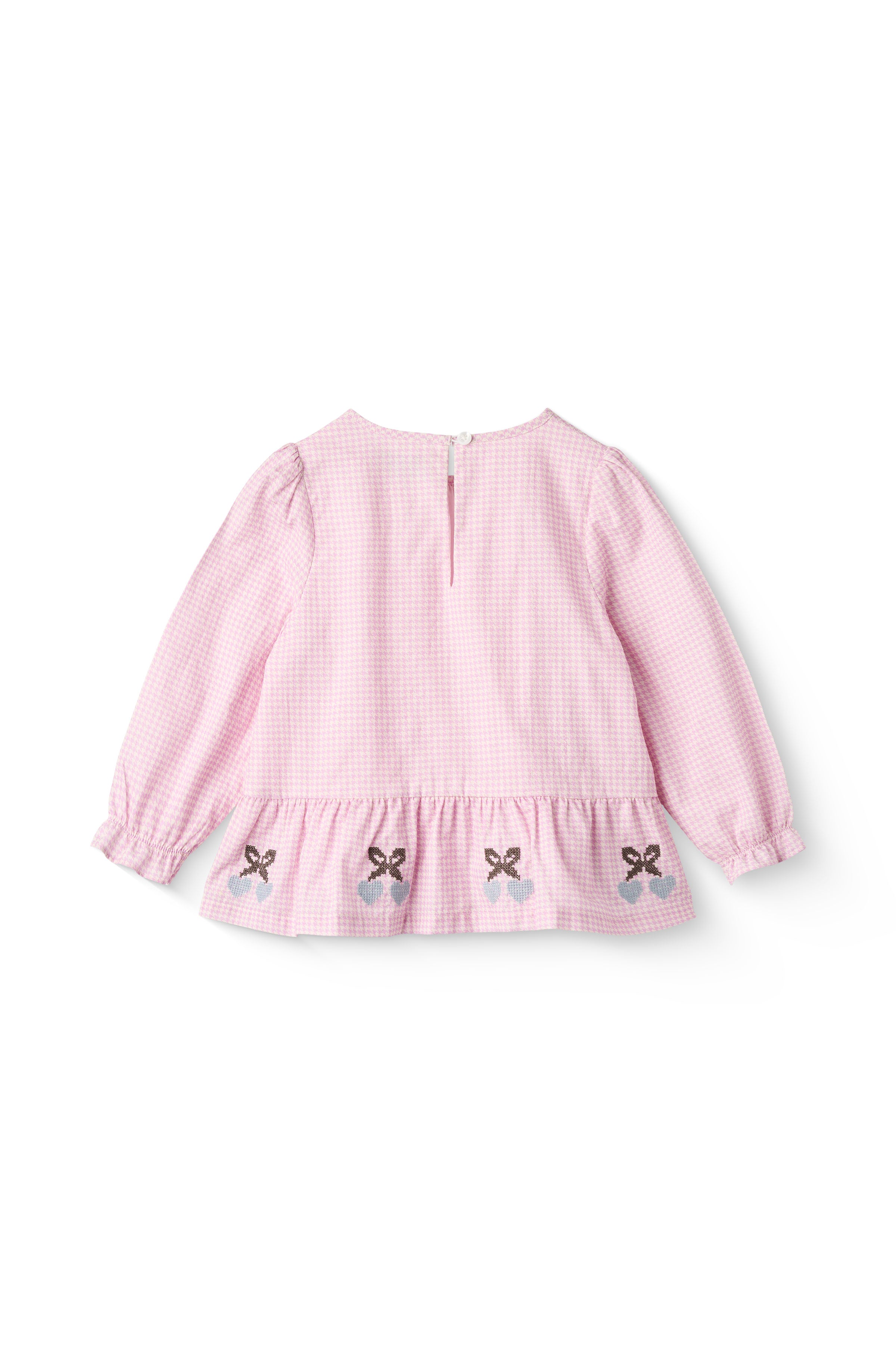 COPENHAGEN COLORS / HOUNDSTOOTH BLUSE MED BRODERI - SYRINGA