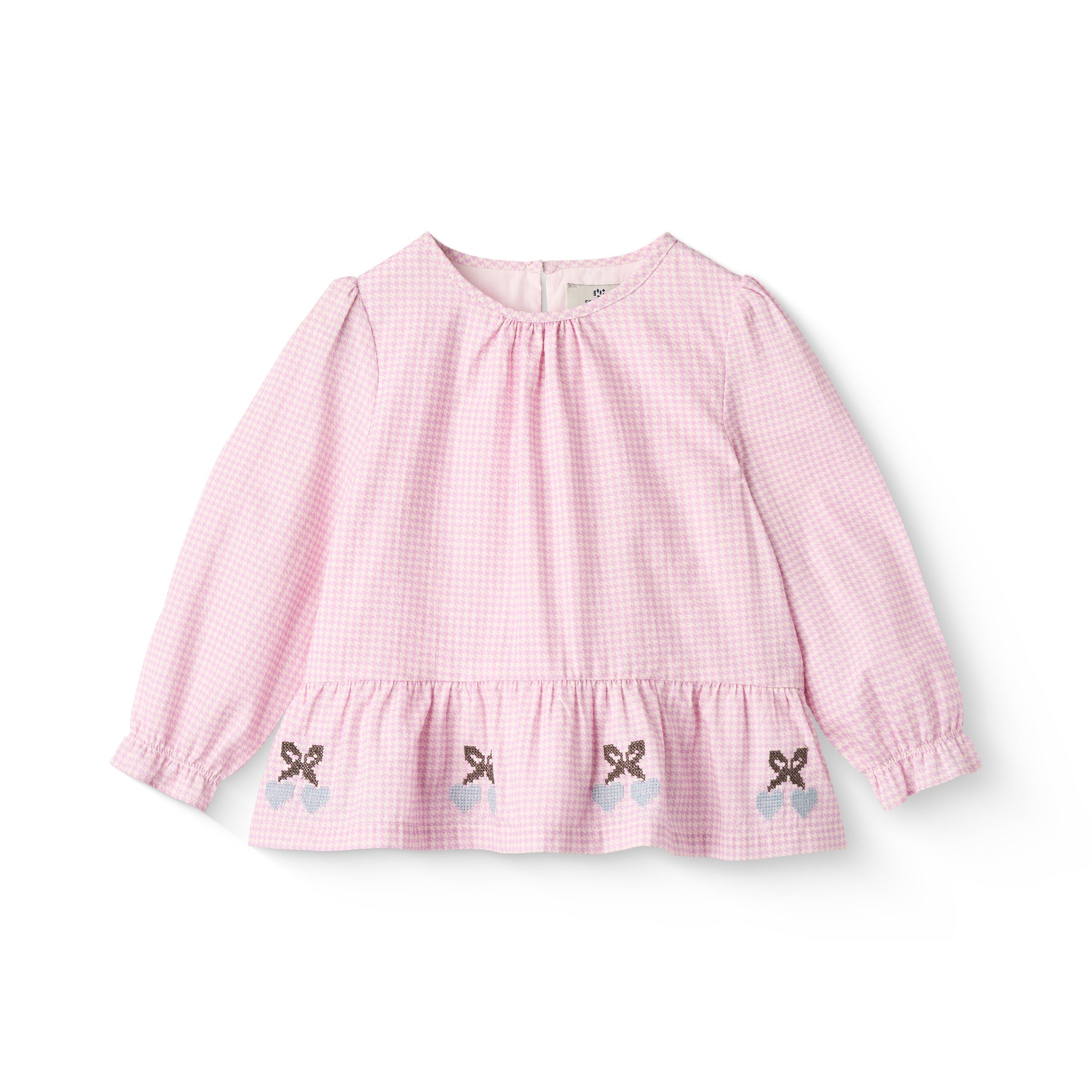 COPENHAGEN COLORS / HOUNDSTOOTH BLUSE MED BRODERI - SYRINGA