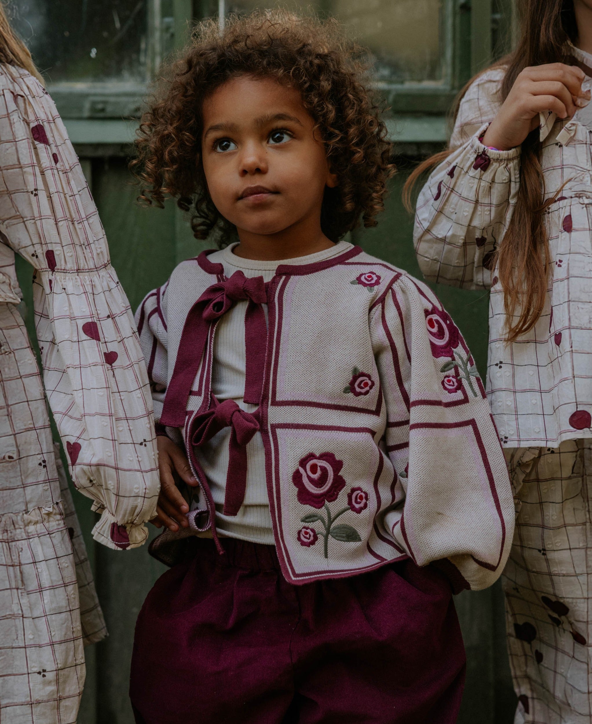 FLIINK / CHARLOTTE 2/4 CARDIGAN - SANDSHELL/BURGENDY