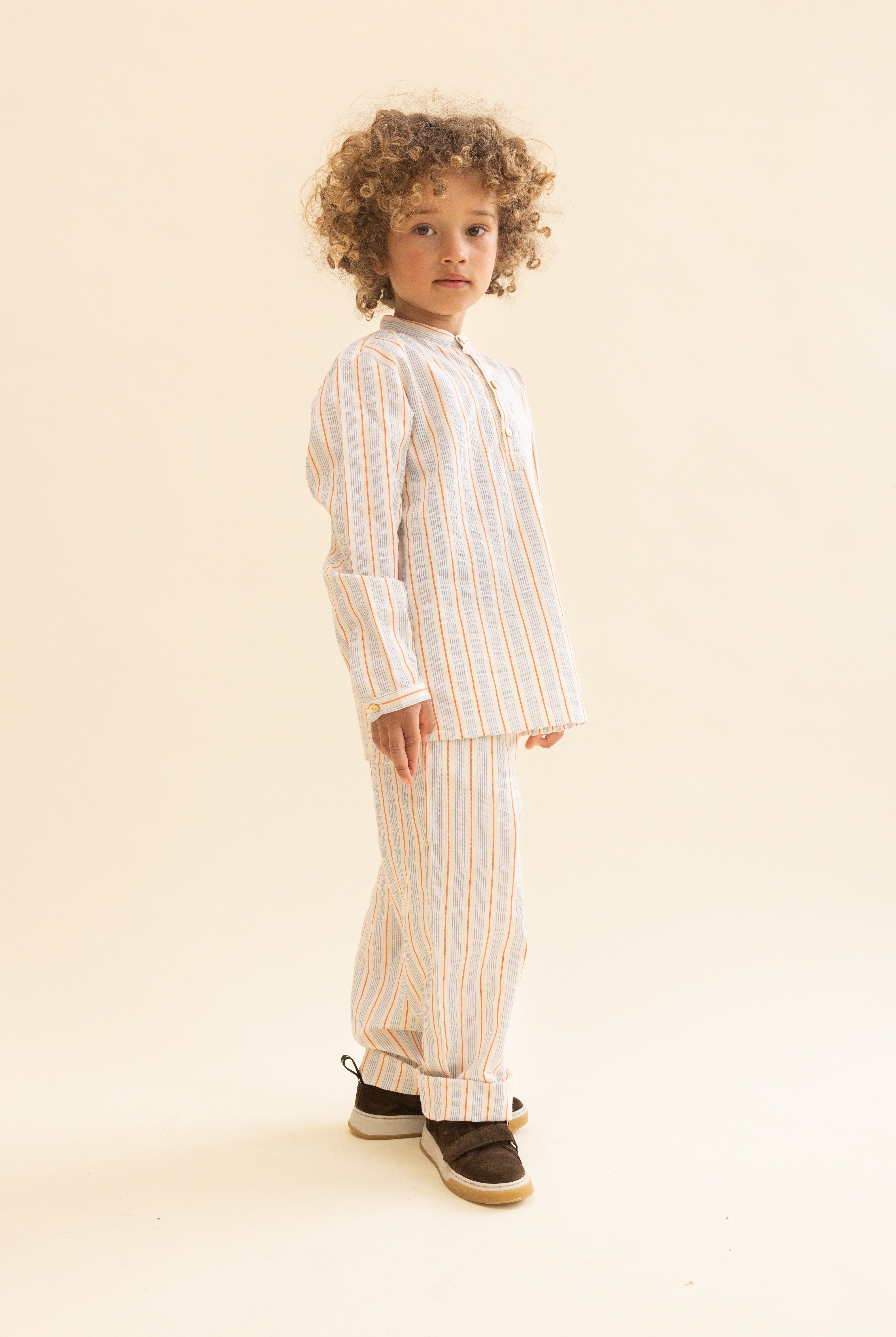 FLÖSS / ROBIN BUKSER - BLUE TANGERINE STRIPE - Mini Monde Copenhagen