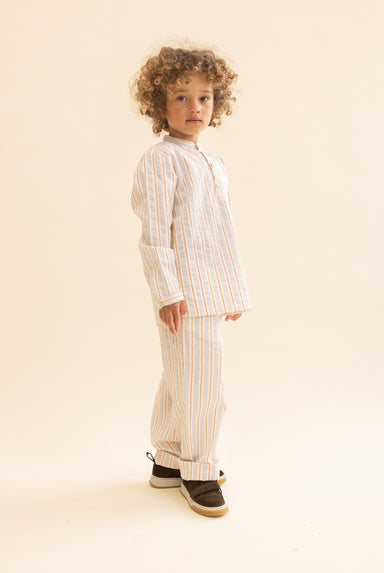 FLÖSS / ROBIN BUKSER - BLUE TANGERINE STRIPE - Mini Monde Copenhagen