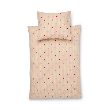FLÖSS / DOLLY BOW JUNIOR SENGETØJ - BERRY/BOW GINGHAM - Mini Monde Copenhagen