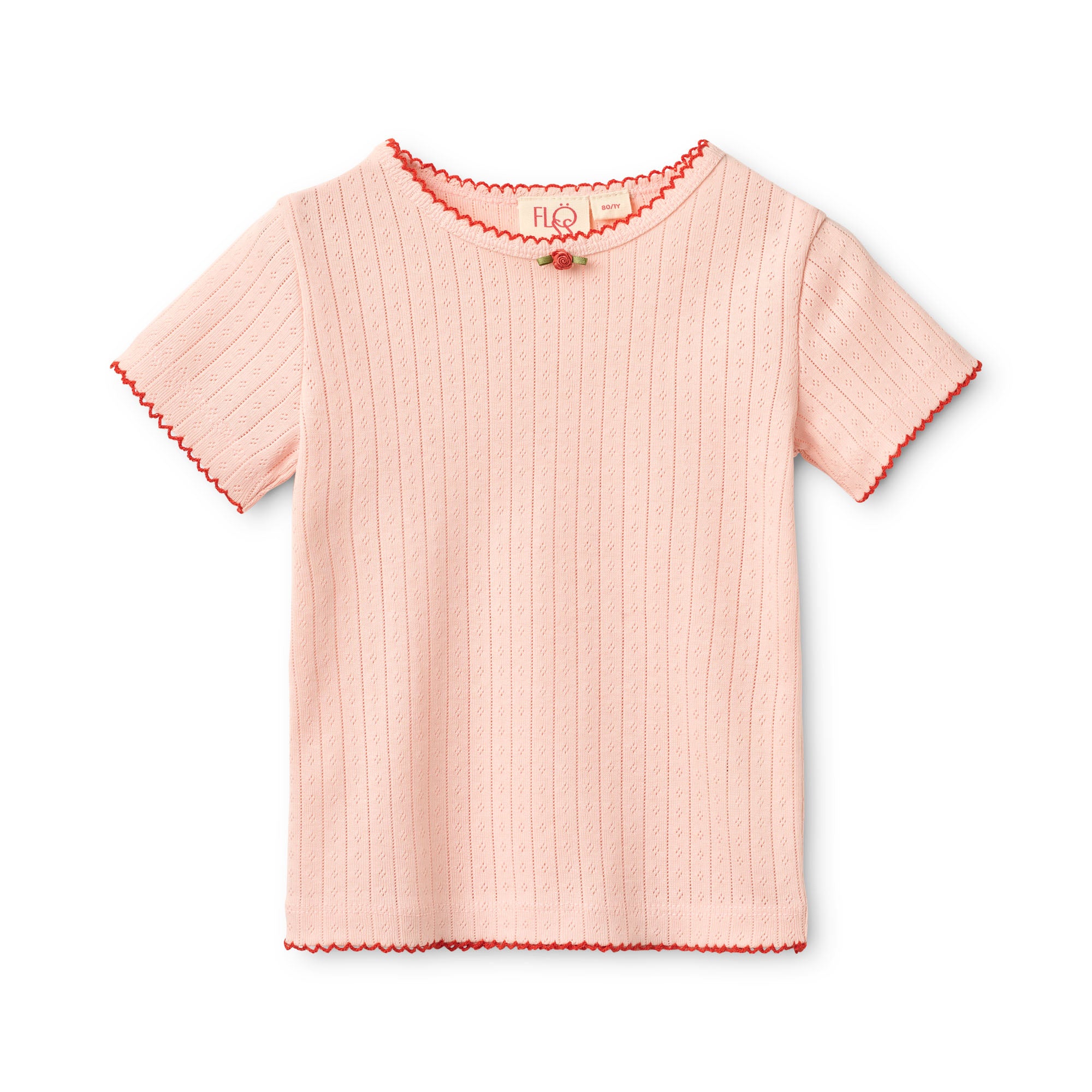 FLÖSS /  LIVA SS POINTELLE T-SHIRT - SOFT ROSE - Mini Monde Copenhagen