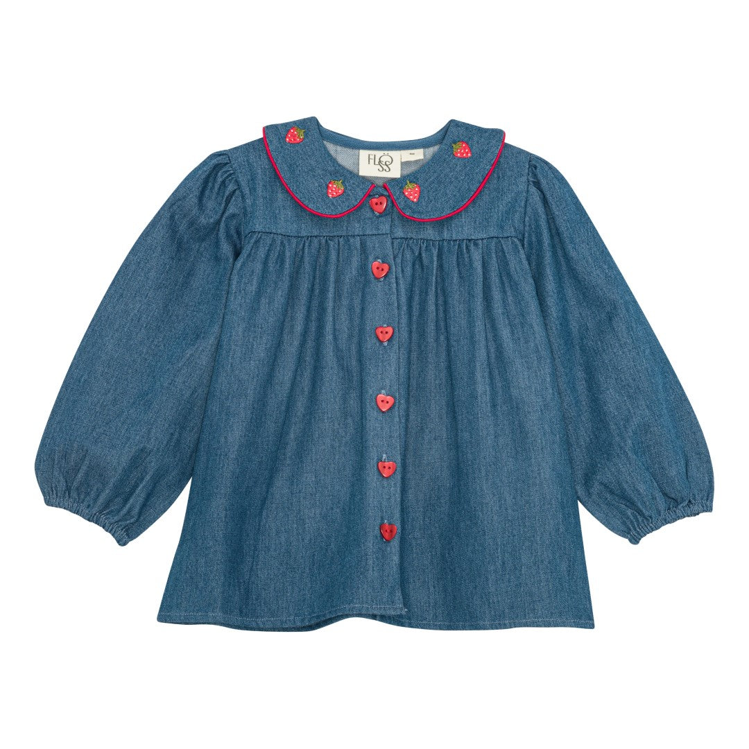 FLÖSS / VILME BLUSE - MID BLUE STRAWBERRY