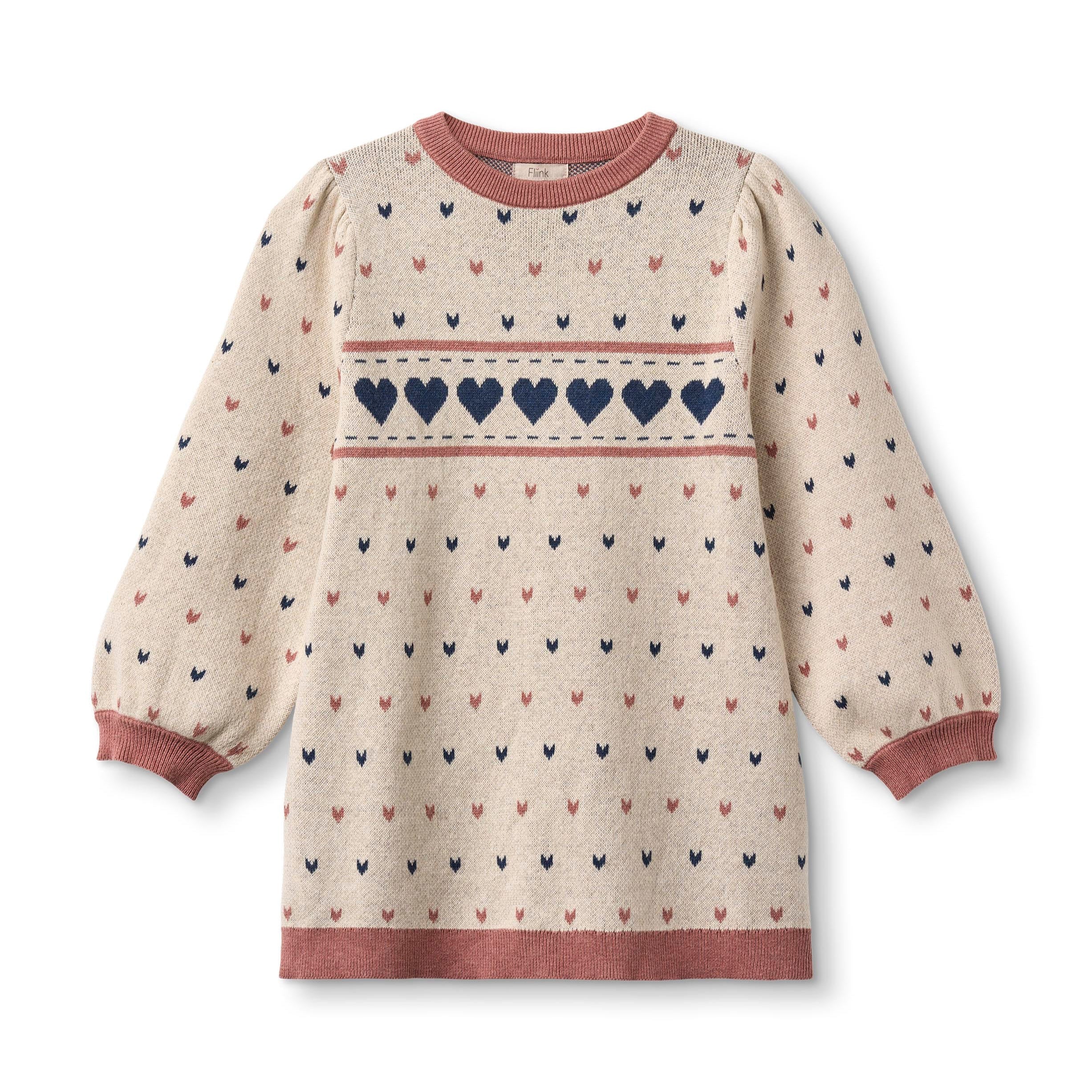 FLIINK / NOVA STRIKKET KJOLE MED HJERTER - SANDSHELL MULTI