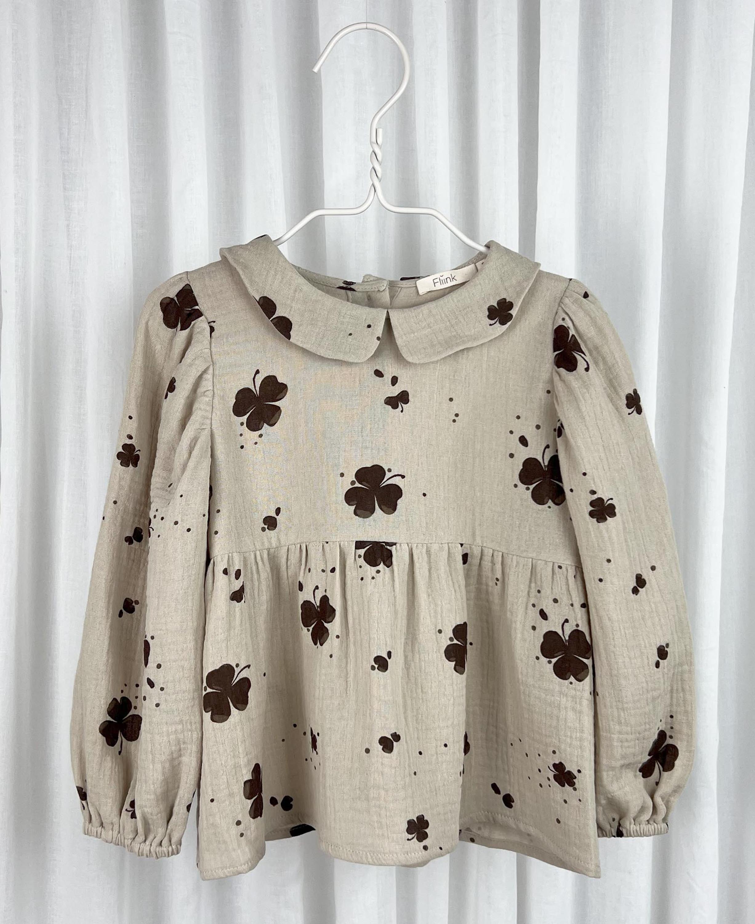 FLIINK / CLOVER LS BLUSE - KLØVER HUMUS/CAFAFE