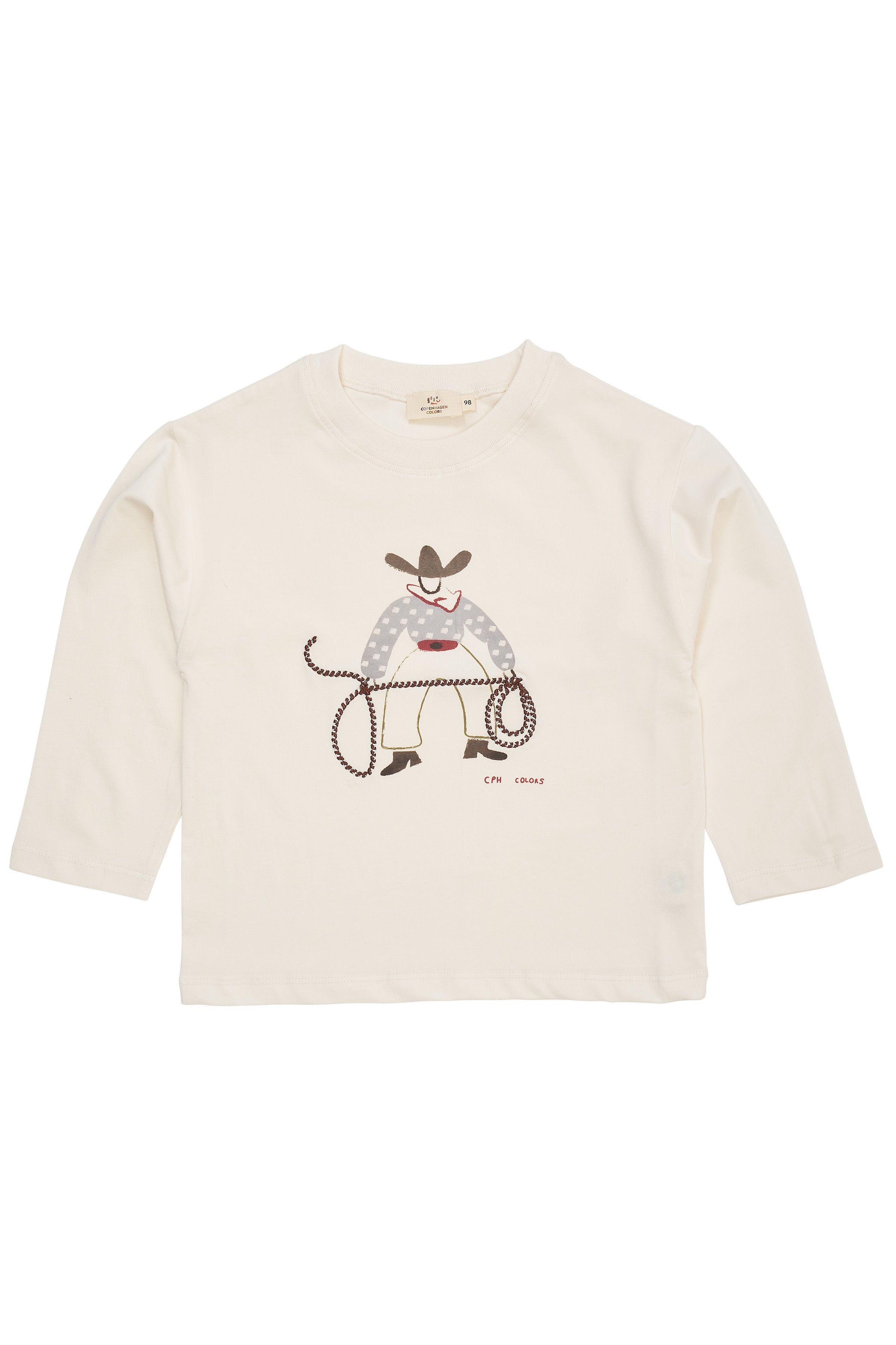 COPENHAGEN COLORS / LANGÆRMET T-SHIRT MED COWBOY BRODERI  - CREAM