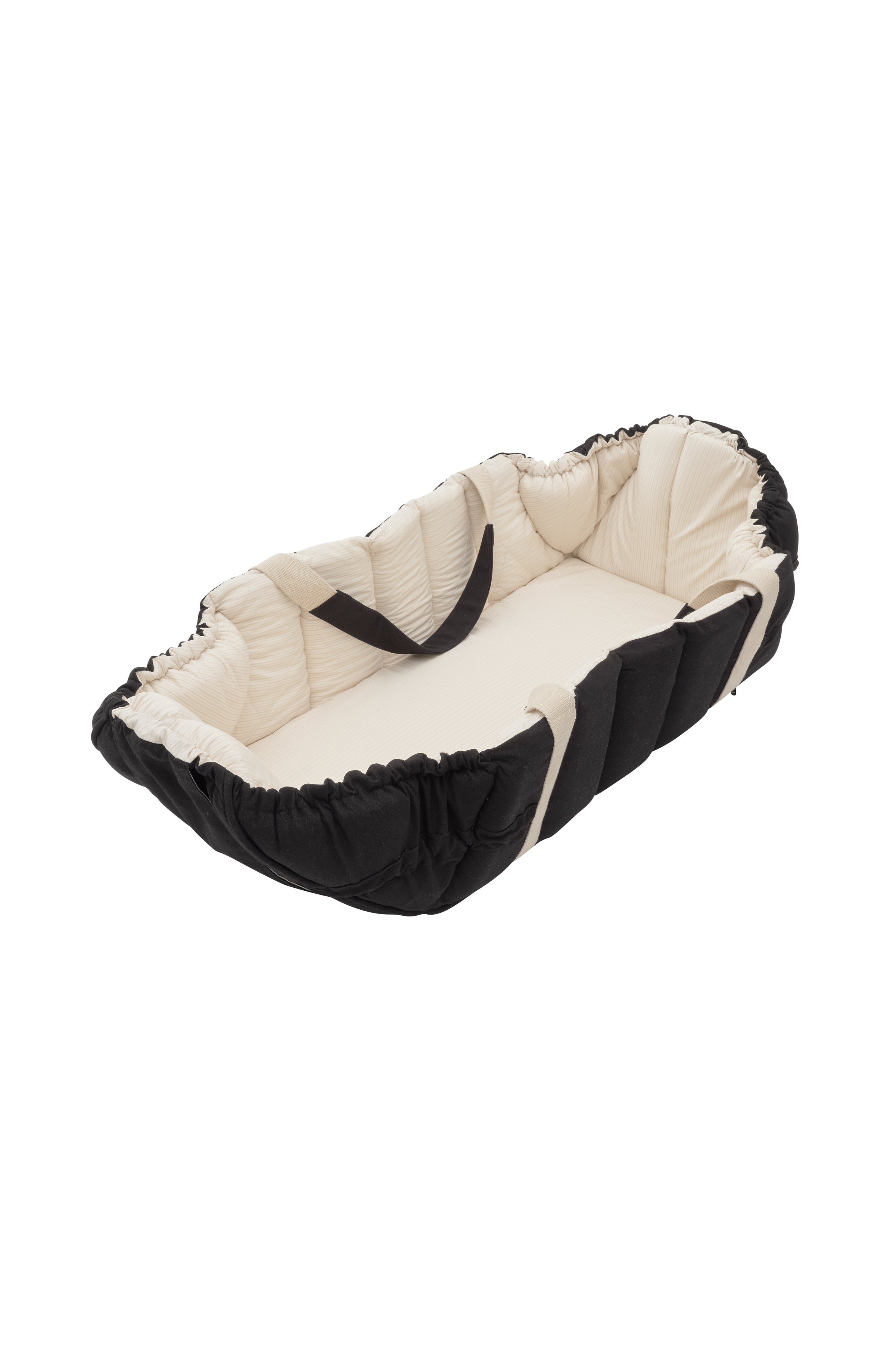 ØKOLOGISK BABYLIFT OG LEGETÆPPE - BLACK W. CREAM SOLID STRIPE