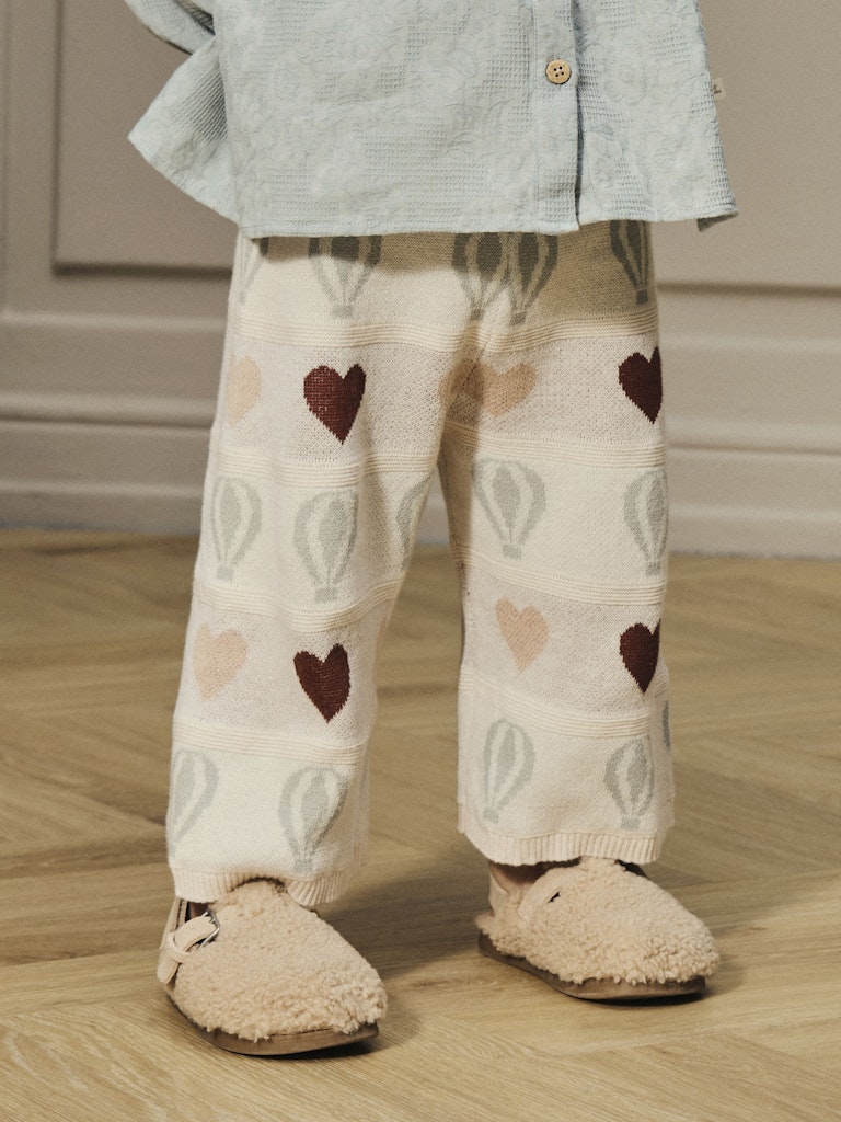 LIL' ATELIER / LAMAI STRIKKEDE BREDDE BUKSER - PASTEL PARCHMENT