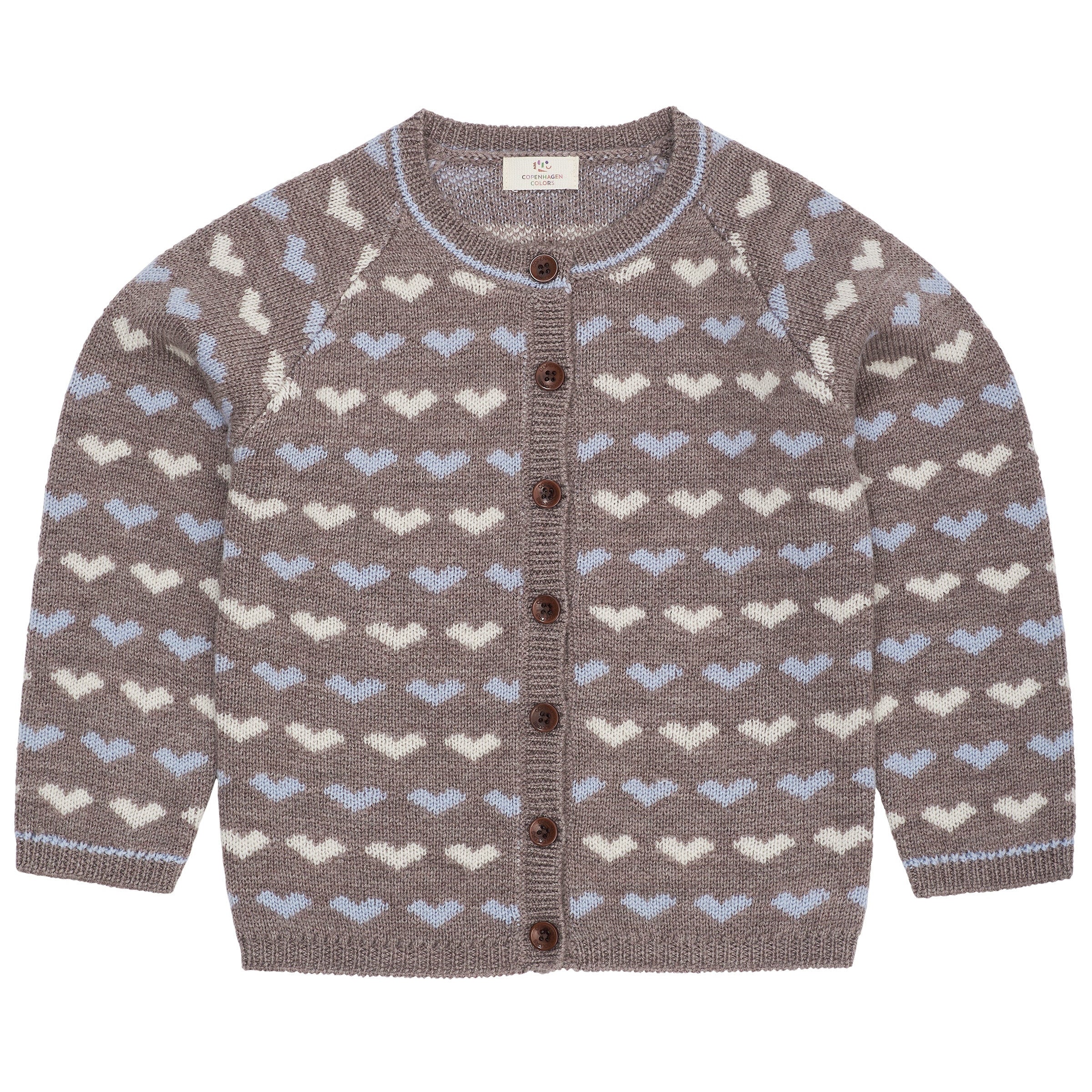 COPENHAGEN COLORS / MERINO HJERTE CARDIGAN - NATUREL/DUSTY BLUE