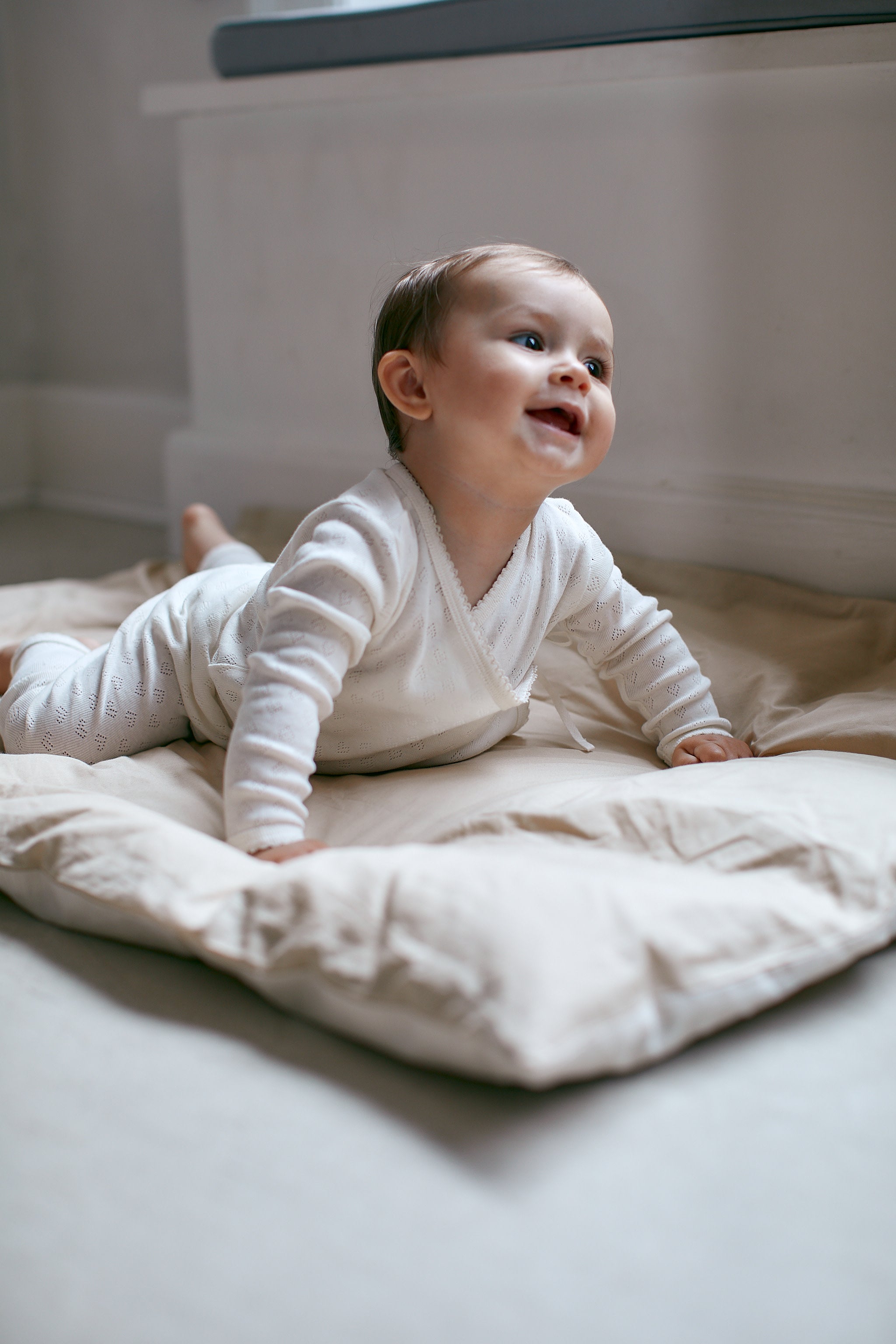 COPENHAGEN COLORS / POINTELLE CROSSOVER LS BODYSTOCKING - CREAM - Mini Monde Copenhagen