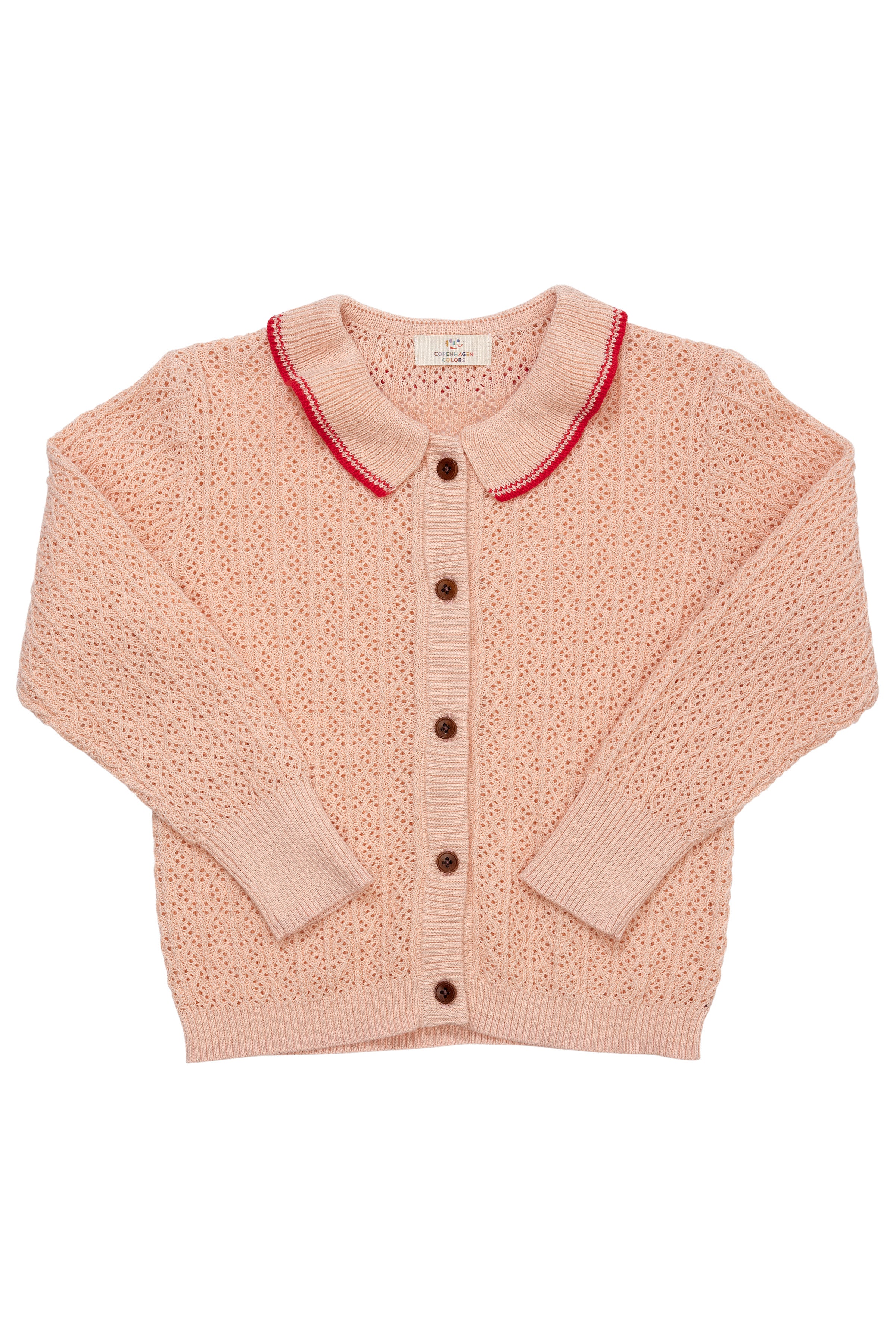COPENHAGEN COLORS / POINTELLE KNITTED CABLE CARDIGAN - ROSE/RED