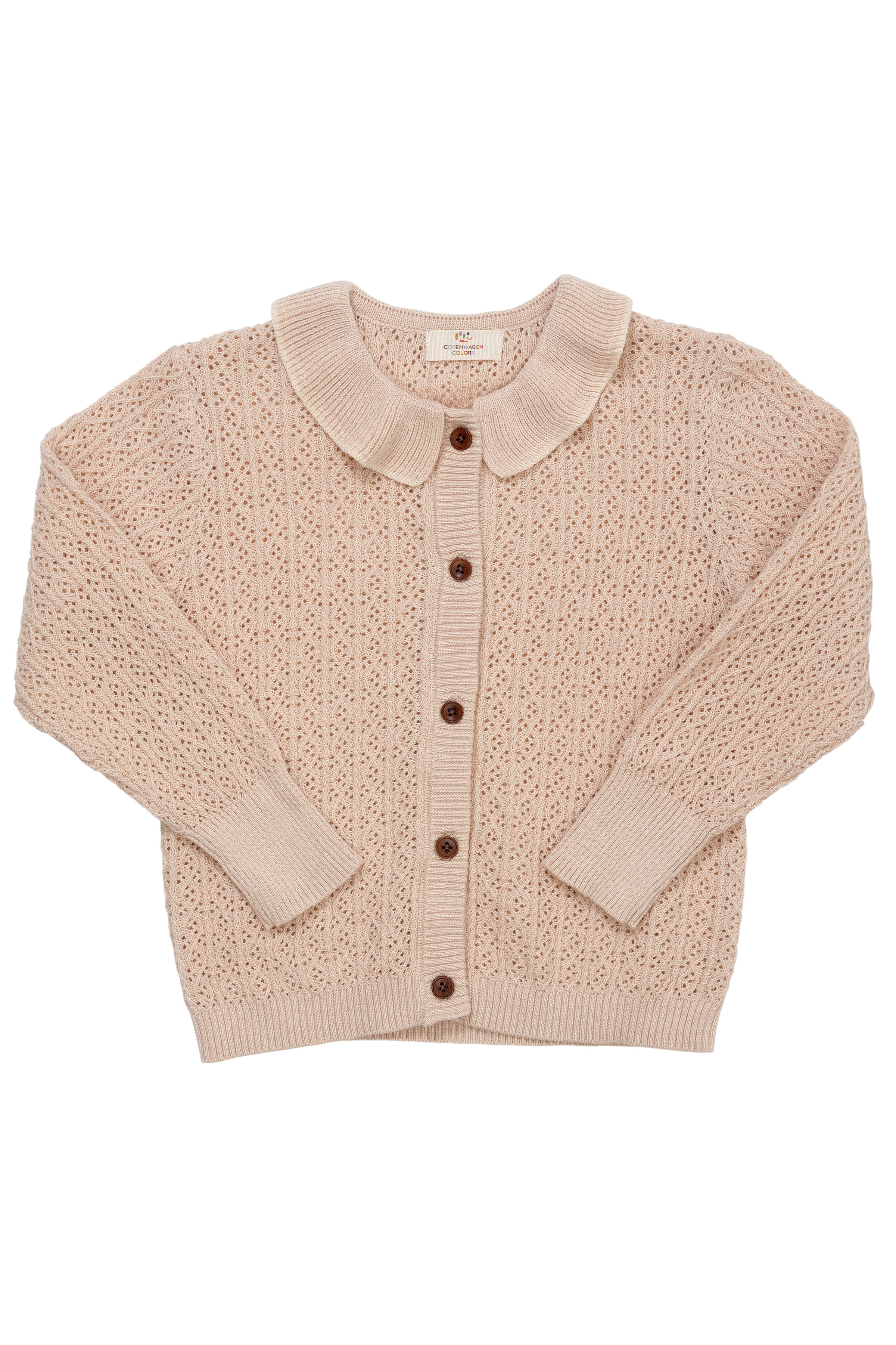 COPENHAGEN COLORS / POINTELLE KNITTED CABLE CARDIGAN - SAND/CREME