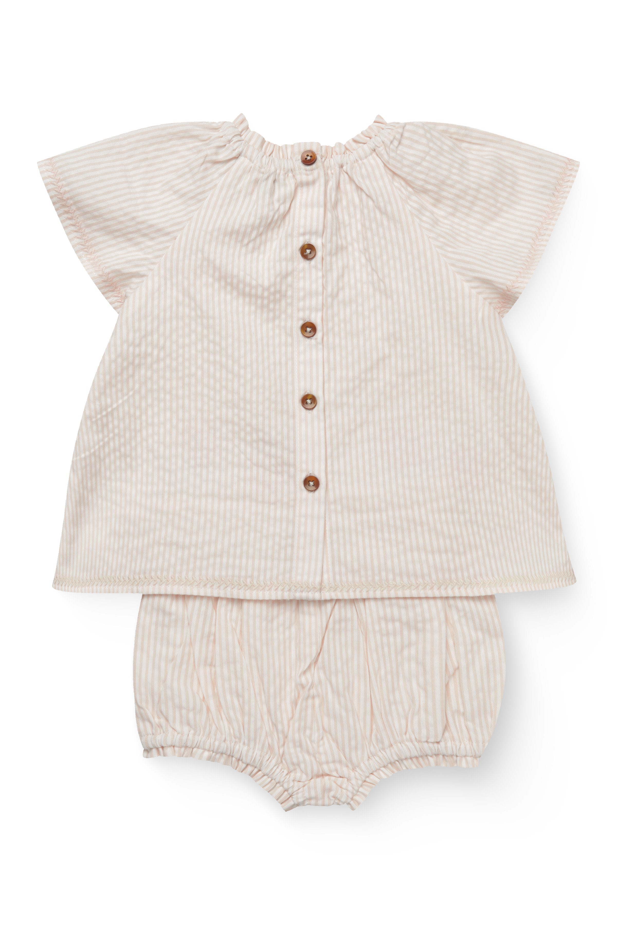 COPENHAGEN COLORS / SEERSUCKER BABYSÆT MED BRODERI - DUSTY ROSE W CREAM STRIPE