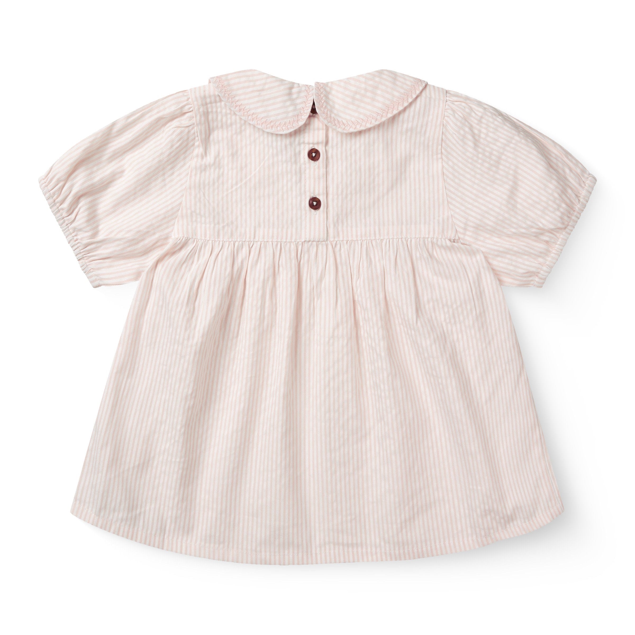 COPENHAGEN COLORS / SEERSUCKER BLUSE MED KRAVE - DUSTY ROSE W CREAM STRIPE