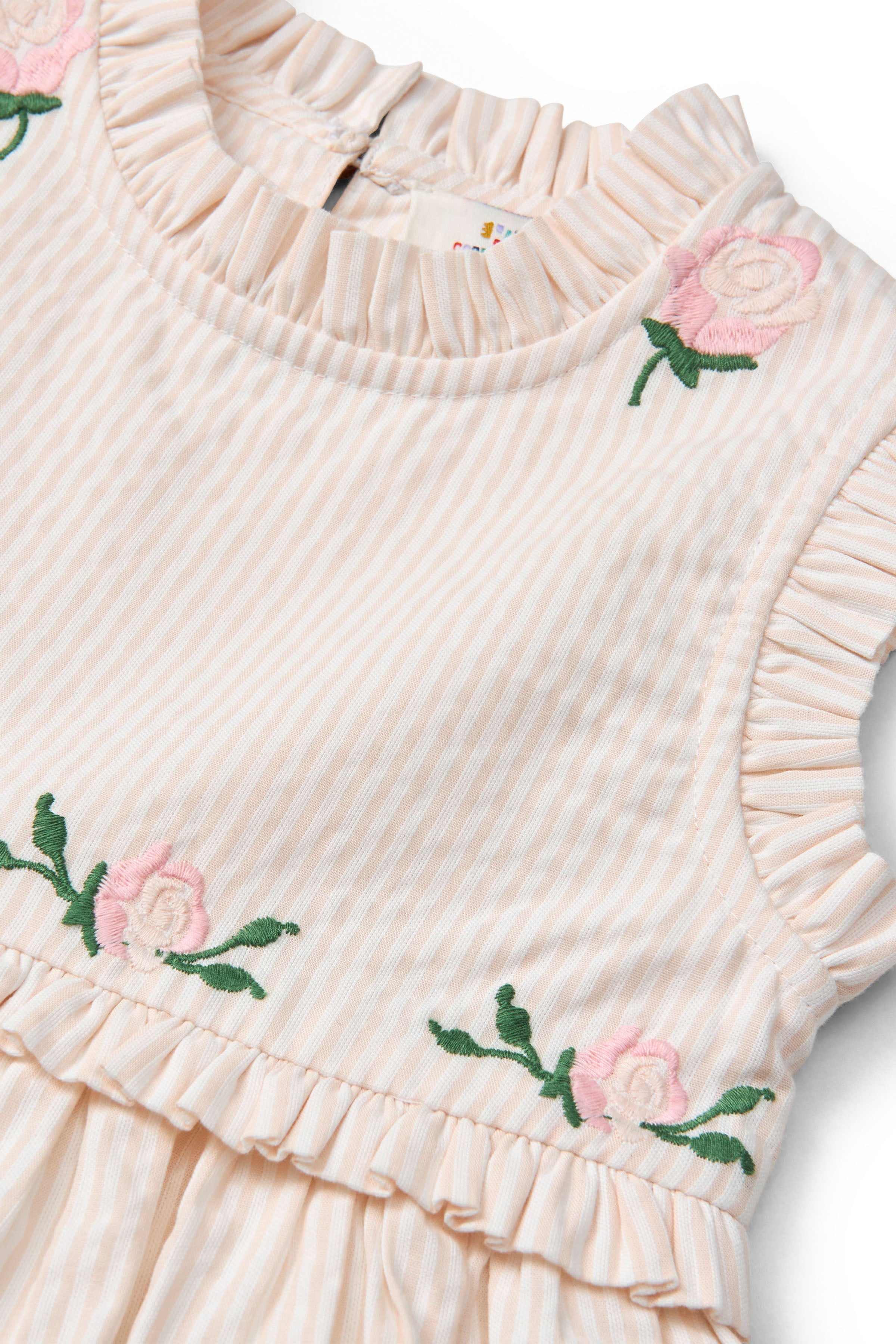 COPENHAGEN COLORS / SEERSUCKER KJOLE MED BRODERI - DUSTY ROSE W CREAM STRIPE