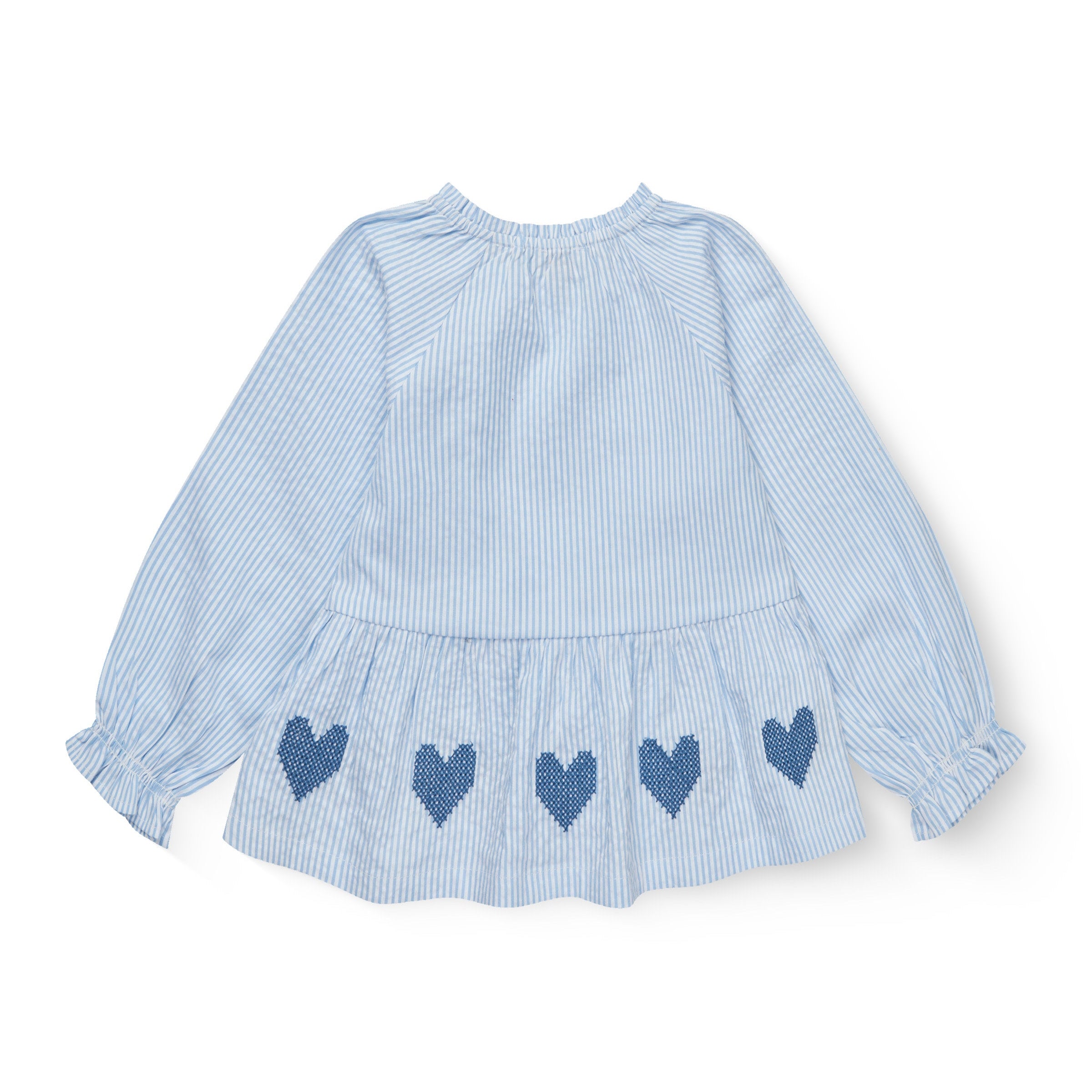 COPENHAGEN COLORS / SEERSUCKER BLUSE MED BRODERI - SKY BLUE W CREAM STRIPE