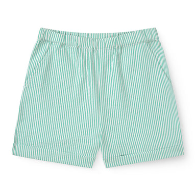 Copenhagen Colors seersucker shorts i økologisk bomuld med klassiske striber og justerbar talje til børn.